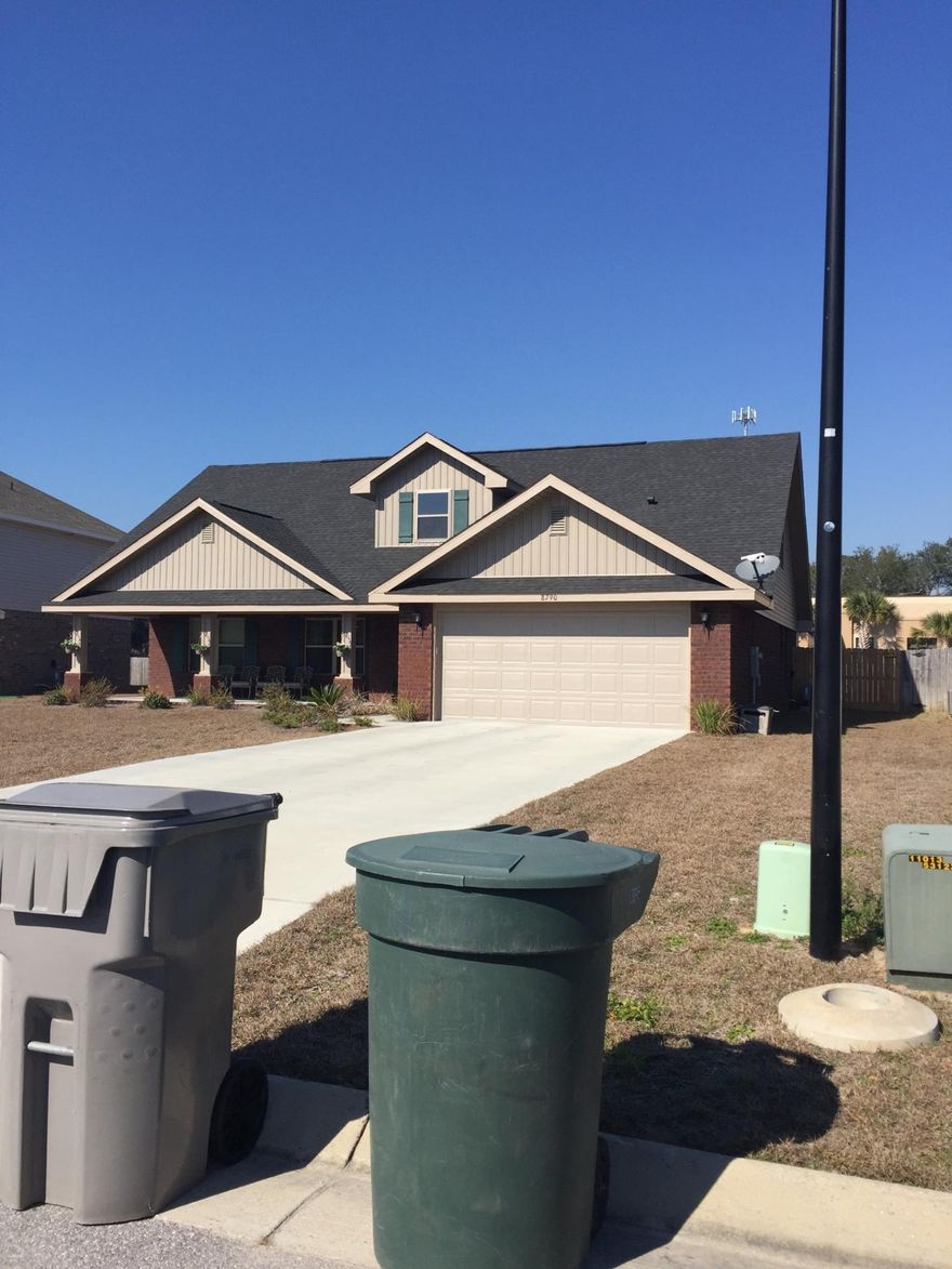 This 2624 sf electric brick home comes with fully sodded yard with architectural shingles, brick mailbox, steel garage door, on corner lot, 14 x 16 covered porch with 220 outlet. The interior: ceiling fans in master bdrm and living area ( add'l bedrooms are braced and wired for them), orange peel walls and knockdown ceilings, Tile in wet areas and great room, bull-nosed corners formal areas,spacious pantry, smoke/carbon monoxide detectors, stain resistant plush pile carpeting,granite in kitchen and baths,arches, 5 -1/4 baseboards, brushed satin hardware and light package. The kitchen will have GE appliances quality bump and stagger upper cabinets with hidden hinges and crown molding, garbage disposal The m bath has garden tub, sep shower,walk in closet.Warranty included.