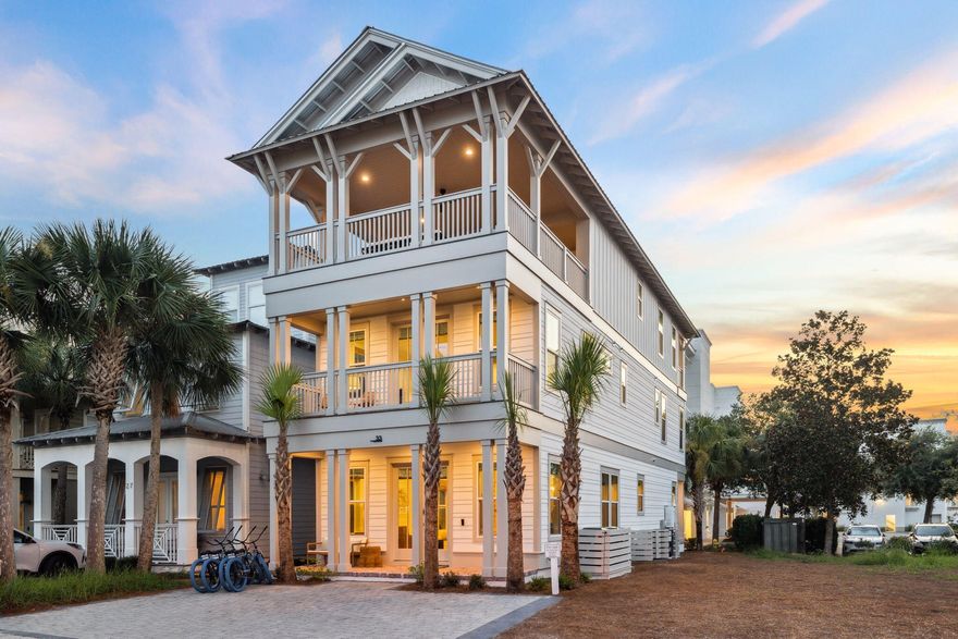 Capture this newly-built, luxury residence at the forefront of Seacrest Beach. This peaceful haven offers an incredible layout and Gulf Views from the top floor. This stunning getaway can be a coastal escape for you and your family as well as a top-producing rental property with annual rental projections at $178,650 and annual cash on cash return projections at 5%. In prime walking distance to Alys Beach, Rosemary Beach and Inlet Beach, this refreshing escape has the perfect floor plan. On the first level, you're greeted with a huge living room, open dining space & fully-loaded chef's kitchen. The first level also has a guest bedroom, full bathroom and back porch. The second level features an enormous bunk room with 8 built-in bunk beds and an ensuite bathroom Additionally, you have a spacious primary bedroom with a private balcony on this level. The top floor boasts an enchanting primary bedroom with a large built-in bar and access to the top floor veranda. The top floor veranda is a show-stopper featuring a luxe summer kitchen, outdoor dining area, TV, comfortable seating area and a fabulous view of the Emerald Coast. Offered fully-furnished, this property can be a lucrative investment property and comes with future rental bookings already in place for the new owner. Explore this sanctuary designed for relaxation, connection and unforgettable memories on the coast!