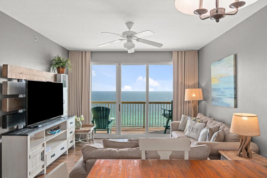 ***GULF FRONT MASTER***
2 BR 2 Bath with Bunk Calypso Unit This unit is nicely outfitted and well maintained and ready to rent or become your family's 2nd home. The perfect location - not too high up and not too low.  Great sunset views and a nice balcony area off the living  and master bedroom. Plenty of seating between the bar and dining area and comfortable roomy set up for the living area.