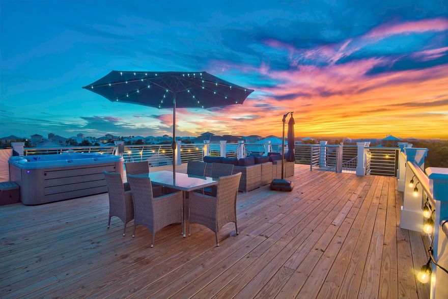 Brand New, Just completed Sensational resort-style property boasting gross annual rental projections of over $229k. Completed in October 2019, this residence was artfully designed with one overall concept in mind: retreat. This 4-tier home showcases an open floor plan with extensive interior space, modern-cottage aesthetics and multiple alluring attributes. A spiral staircase leads to one of the properties' most distinguished features- a 1,000+ square feet rooftop terrace. This rooftop architectural gem features 360 degrees of breathtaking views and is fully equipped with spa, kitchenette with grill, dining area, and tanning lounges- crafted to provide a thrilling entertaining experience. Another quality worth mentioning is the large resort style pool with waterfall spa. For enhanced relaxation the private pool is concluded with a tanning ledge- this versatile ledge maintains a shallow, consistent depth, providing an ideal hotspot for relaxing. Attention to detail is highlighted through the cover entertaining area with grill, mini fridge and the added outdoor half bath.

Ensuring optimal conveniences, each bedroom is paired with a private full bathroom, with six of those rooms having immediate balcony access. Intended to accommodate multiple families, the home is constructed with 3 master suites, each stylishly paired with a private master bath.

The first level of this home features 2 master suites both equipped with a master bathroom, a stunning kitchen, living area, powder room, laundry area and direct access to the resort style pool and outdoor living area. The kitchen features chic white quarts countertops, custom cabinetry with soft-closing hinges, an edgy backspace, additional stand along ice maker and completed with modern lighting just above the kitchen island.

The second-floor features four additional bedrooms, one of which is equipped with 2 sets of wooden, built-in bunk beds, custom created with large families in mind.

The third floor features the final master suite with master bath, the second bunk-room, the secondary kitchen with entering area and pool table. From the kitchen balcony on the third floor, the spiral staircase leads to the 4th-tier of the residence, the iconic awe-inspiring rooftop terrace. The third-floor kitchen makes it a seamless and effortless for hosting dinners on the rooftop terrace.

As for location, this property is located within the highly sought-after community of Frangista Beach. Centrally positioned within walking distance to two deeded beach accesses, shops and restaurants along the coastal road of Scenic Hwy 98. (Note: This home was specifically designed to support the rooftop hot tub )