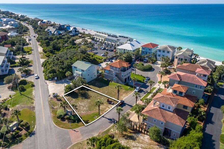 Amazing beach home site SOUTH of 30a and SOUTH of Blue Mountain Rd. Only 4 lots to beach. The photos show gulf view at possible 2nd and 3rd floor heights. The low HOA for this small community is a rare find with pool just across the street. It is a quiet gulf front community comprising of just 23 home sites. There is no build out time and water and sewer tap fee have been paid. Short walk to new Cowgirl Kitchen (opening fall), For The Health of it, or to 30A bike path to Grayton, Gulf Place or Seaside. Perfect location for building your beach house.***Buyer is responsible for personally verifying details about this property. Any information contained in this listing is believed to be accurate but is not guaranteed***