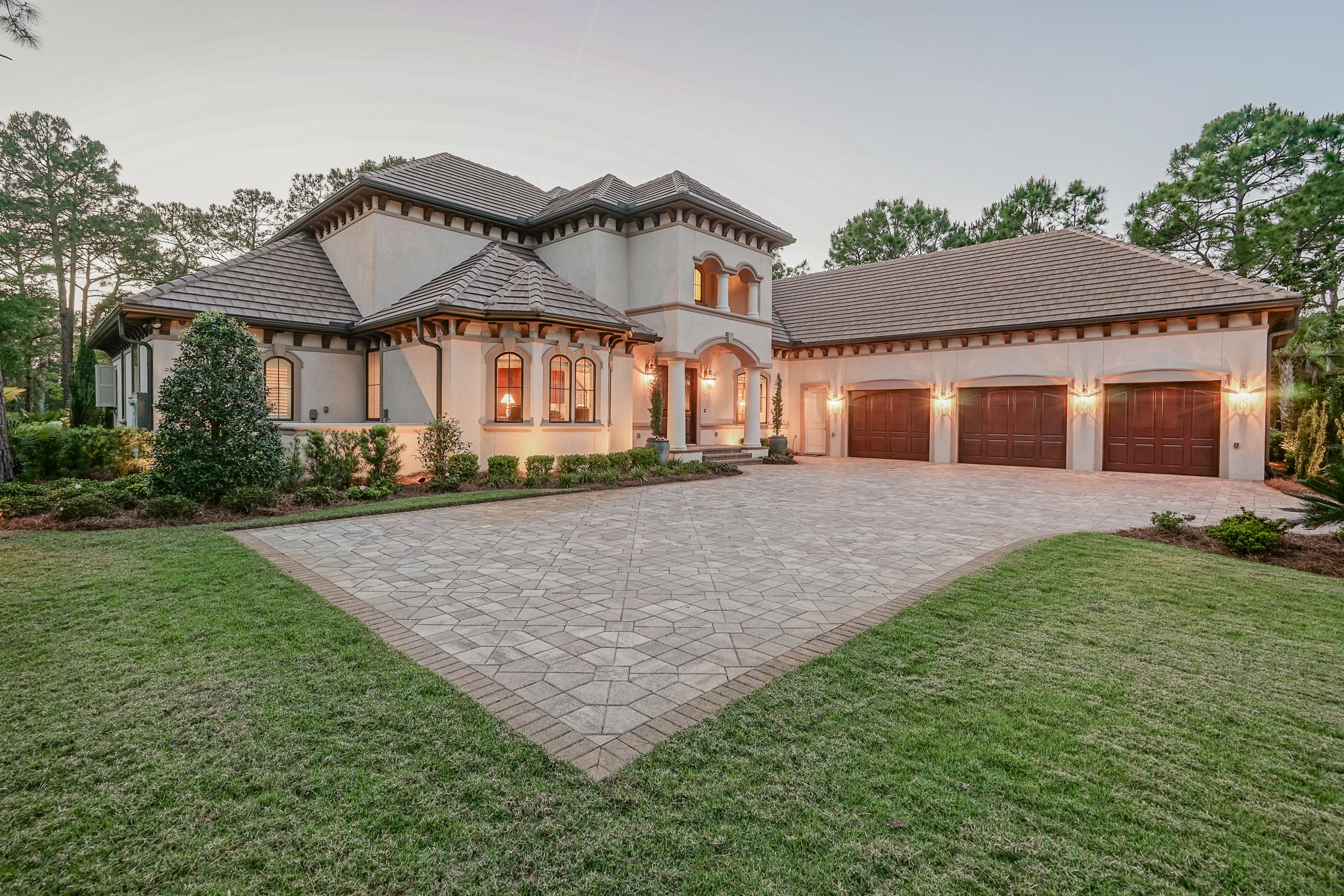 Majestic estate in the exclusive, privately gated Burnt Pine section within the resort community of Sandestin. Two story Mediterranean style custom built home, with highest quality construction and craftmanship completed in 2016. Owner reluctantly had to move because of family considerations. First floor master bedroom with his and hers baths, heated pool and spa, gourmet kitchen with Sub=Zero and Wolf appliances, granite tops throughout the home and lanai from the same block, very high quality cabinetry from heartwood in all locations by Candlelight Cabinetry, porcelain floors, media room, elevator, generator, 2 wet bars, floor to attic cargo lift from oversized garage flor to reinforced attic storage. Well for lawn sprinklers, beautifully landscaped.