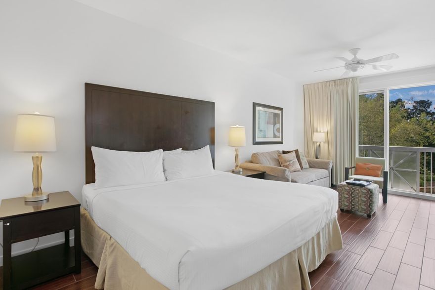 Overlooking the Elation gardens, this 3rd floor studio comes fully furnished and rental ready. Updated with porcelain plank tile flooring and freshly painted in 2021! Also enjoy a fully stocked kitchenette, king bed and a sleeper sofa. Elation is located adjacent to the fabulous shopping, formal and informal dining and night life hot spots in the pedestrian Village of Baytowne Wharf. Owners also have access to the private Solstice Club, an amenity for owners and their guests, featuring grills, screened porch with gas fireplace, indoor bar, flat screen TV and comfortable seating inside and out. As an introduction to the Sandestin lifestyle, we invite our new owners to explore amenities that make Sandestin special. The listing brokerage and seller(s) are presenting the buyer(s) of this property with (2) 90-minute rounds of Tennis court time, a golf foursome at one of our three championship courses, and a round of golf for up to four (4) players at the unrivaled Burnt Pine Golf Club.

Sandestin Golf and Beach Resort features more than seven miles of beaches and pristine bay front, four championship golf courses, 15 world-class tennis courts, a 226-slip marina, a fitness center, spa and celebrity chef dining. Shop, dine and play at the charming pedestrian village, The Village of Baytowne Wharf and more. Inside the gates of the resort, residents enjoy a balanced lifestyle of high-class living, spanning the 2,400 acres from the beach to the bay. Everything within the gates of the resort is accessible by golf cart or bicycle. The entire resort is interconnected by miles of pedestrian, bike and golf cart paths that weave through groves of live oaks, meandering past natural lagoons, fountains, man-made lakes, and meticulously landscaped fairways.

