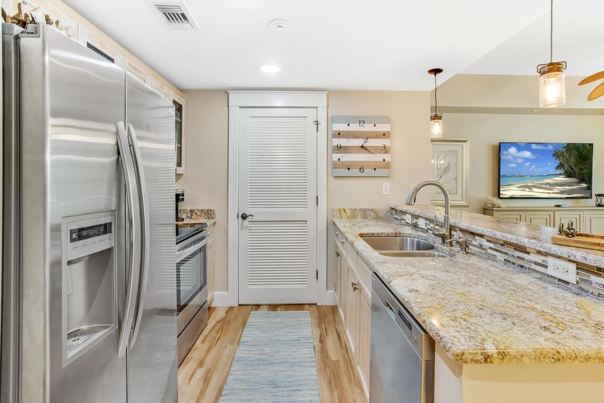 Enjoy the privacy and serene environment of this 4th floor Pilot House condo while being conveniently located within the Village of Baytowne Wharf. Meticulously kept, this 1-bedroom residence provides a light and airy feel with the light tans and white color palette. The open living space has a fully stocked kitchen with stainless steel appliances, dining area set for 4, and a living room with plenty of seating. Retreat to the Master Bedroom to find a king sized bed, flat screen tv, and private bathroom with a double sink vanity. Guest enjoy the use of their own private bathroom off the entryway. The secluded balcony is surrounded by trees offering a peaceful escape from the hustle and bustle of the everyday world.