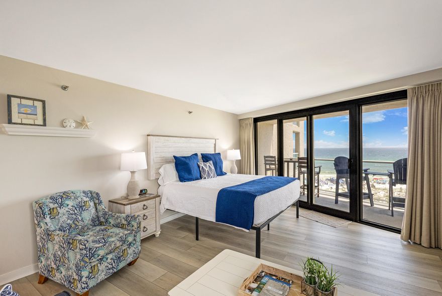 Discover the perfect getaway at this beachfront studio in Beachside Two, offering stunning gulf and resort views that will take your breath away. This beautifully renovated corner unit, completed in March 2024, boasts a modern and stylish design with luxurious updates throughout. Inside, you'll find brand new LVP flooring and elegant quartz countertops, complemented by a fully equipped kitchen ideal for preparing your favorite meals. The unit features a spacious walk-in tiled shower, a comfortable King-sized bed, and a convenient queen sleeper sofa. Enjoy the breathtaking views of the gulf from the private balcony. Fully furnished and ready for immediate occupancy, this studio is an excellent investment opportunity for vacation rentals.