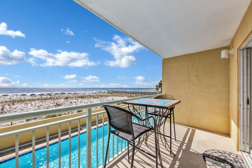 Welcome to Pelican Isle 114 offering a second floor direct Beach View. This beachfront, one bedroom two bathroom condo will sleep up to 6 with a master ensuite bedroom, sleeper sofa and hall bunkbeds. The living area has been recently updated with tile flooring & new furniture and features a sliding glass door that leads out to the balcony where you can relax and enjoy the soothing sounds of the Gulf. Kitchen with new stainless appliances, granite countertops, plenty of cabinets and a breakfast bar. All just steps from the beach walkover and barbeque grill area. Pelican Isle has many amenities to include gulf side pool, hot tub spa, outside shower, pool side rest rooms, fitness room, on-site management and 300ft of gulf frontage. Water, trash disposal, internet service and cable.