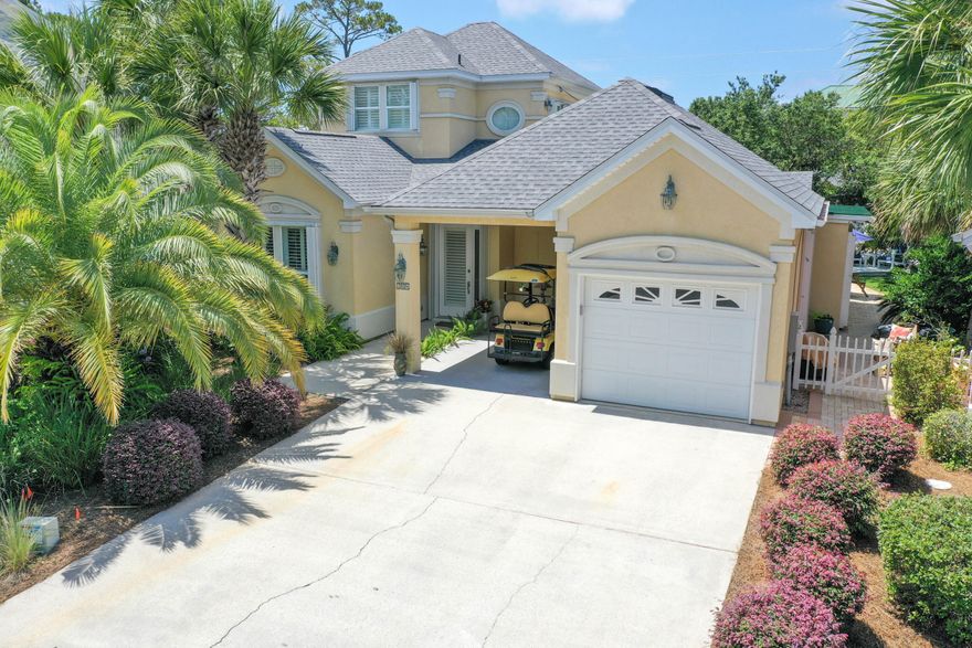 A fabulous floor plan in a convenient location and short distance to the beach. Fairway Villas is a quiet community featuring quality construction, a community pool and sits along the third fairway of the SRB Golf Club. Open floor plan. Heated and cooled sunroom serves as dining area or family room. Master suite on main floor with walk-in closet. First floor guest bedroom can be used as an office or studio. Bedroom on second floor has a full bath and French doors leading out to the deck where you can enjoy the cool breezes and setting sun. Custom cabinets in kitchen & baths. High end lighting throughout. Plantation shutters. Hurricane shutters. Screened-in back porch. HOA dues include front yard maintenance. Being sold unfurnished but some furnishings are negotiable. NO SHORT TERM RENTALS.