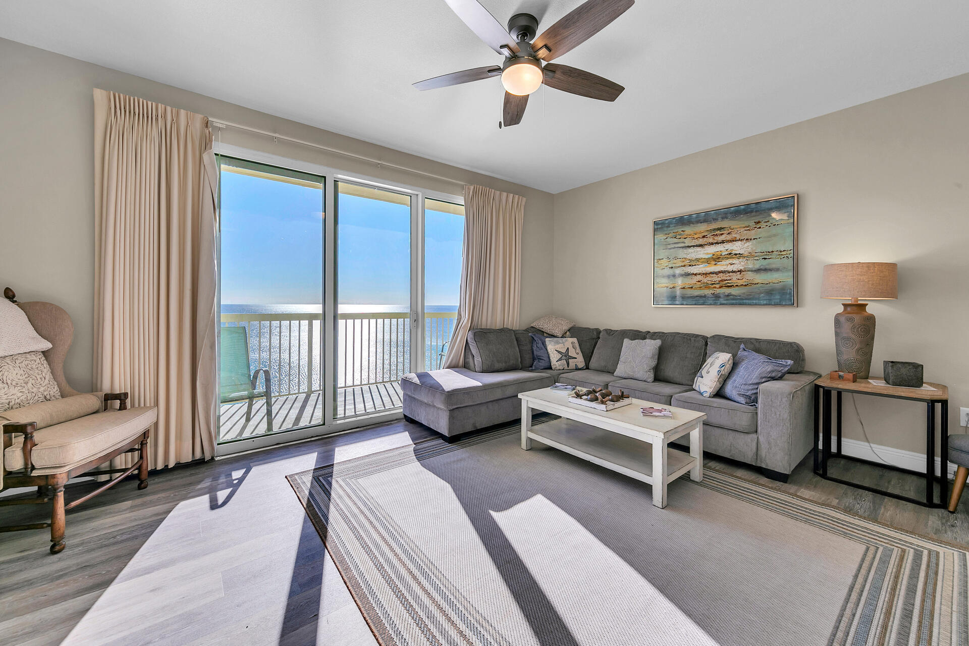 Stunning Gulf-Front Condo at Celadon Beach Resort - Perfect Location! Nestled on the peaceful west end of Panama City Beach, this beautiful Gulf-front condo offers the best of both worlds: tranquility and convenience. Located just 10 minutes west of Carillon Beach and 30A, and under 10 minutes east to the vibrant attractions of Pier Park and Frank Brown Park, this prime spot gives you easy access to everything the area has to offer. Enjoy breathtaking, unobstructed views of the Gulf Coast to the west - perfect for watching sunsets and taking in the serene beauty of the coastline. This spacious one-bedroom, two-bath condo with additional built-in bunk beds comfortably sleeps 6, making it an ideal getaway for families or small groups. The open, efficient floorplan maximizes every square foot, and the condo comes fully furnished with tasteful, high-quality d??cor. Recent upgrades include brand-new luxury vinyl plank (LVP) flooring in the main living area, providing a stylish and low-maintenance space. The unit also boasts a proven rental history, offering a great investment opportunity. With modern finishes and a welcoming atmosphere, this condo is ready for you to enjoy or continue as a successful rental. Don't miss your chance to own a slice of paradise!