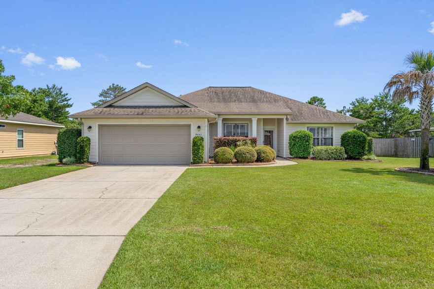 Custom built Robbins Home with 10 foot ceilings in the living areas. Well maintained, clean and ready for new owners! Bright and open large living room. Kitchen has stunning maple cabinets, granite and stainless appliances. Breakfast bar & Pantry. Breakfast area. Tranquil primary bedroom with trey ceiling, updated spa like bathroom with both shower, tub & 2 closets. Split floor plan with 3 good sized bedrooms and bath on the other side of the home. Super cute laundry room!  Oversized garage is extra long and can fit most vehicles. .46 Acre lot gives you plenty of room if you want to add a pool and/or workshop in the fully fenced backyard. Sewer and NO HOA!!! Just minutes from Navarre Beach, restaurants and shopping.