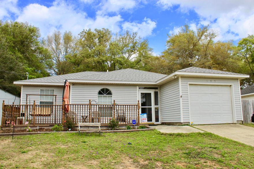 Well maintained, cute home with new roof June 2019. 3 bedroom, 2 bath in a quiet neighborhood close to schools. Has ceiling fans,bay window in breakfast nook, vaulted ceiling in living room, privacy fenced back yard, & shed.  Laminate flooring in living room/hallway, tile in bathrooms, kitchen, breakfast nook and carpet in bedrooms. Covered patio in back and open deck in front