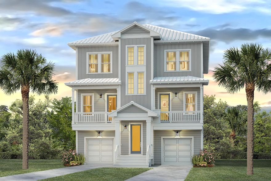 Welcome to the newest phase in Prominence. This is the Cape floor plan and is under construction. This home is being constructed withHardiPlank, Metal roof and vinyl impact resistant windows. As you drive up to this home you find brick pavers in the driveway and walkway. There are two separate garages for this home. The porches have ceilingfans and can lighting fixtures. The ground level of this home has a nice foyer and a flex space that could be used as a home theater room or game room, there is also a full bath with a shower only. The interior of this home has Hardwood floors incommon areas, upstairs hallway and bedrooms., tile in the wet areas, smooth finish ceilings, brushed nickel hardware and beautiful interior 8' doors.