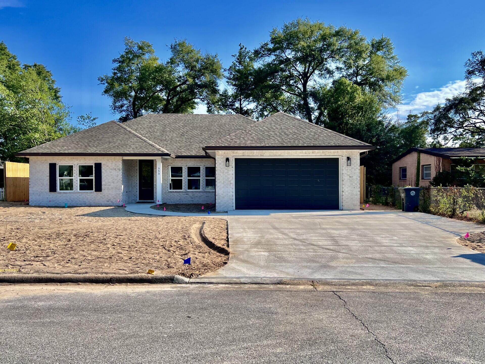 Come see this NEW CONSTRUCTION, CUSTOM BUILT, 4 bedroom, 2 bath home. The seller pays 10,000 towards the buyer's closing cost, doc stamps on the deed& owners title. This all brick home sits on .26 of an acre with no HOA fees. You'll LOVE this OPEN floor plan, featuring 9 ft. ceilings throughout and 10ft where reverse trey ceilings are located. This home boast many custom amenities. Upgraded spray foam insulation in the roof for energy efficiency, 8ft front & garage door, and extra parking pad for a boat or RV. The kitchen is divine, featuring white custom cabinets, soft close drawers, farm sink, gas stove, pantry, undermount lighting under cabinets and quartz countertops throughout. The island bar has an 18 inch over hang, a reverse trey ceiling in the family room with multi color options Enjoy the floor plug added in the family room for phone charges, and lamps without cords hindering walkways. Love entertaining? The kitchen and family room open up to a screened porch with an extra concrete pad for grilling and an extra patio set. The master bedroom has a trey ceiling with recess lighting and opens to a custom master bath. You will absolutely love everything about this bathroom! It's wonderful for relaxing, with endless hot water with the gas tankless hot water heater and the deep soaker tub. The master shower, boast custom tile with a rainhead, 2 separate sprayers, bench for sitting while shaving and seamless glass. You will actually want to do the laundry, with a custom folding table with butcher block, and built in shelves. When you want to relax and rewind, the back yard is the place. You'll enjoy a fully sodded yard, full gutters, sprinkler system, and a 8 ft. privacy fence, making up-keep easy. This home has everything and sits on a large lot.
Location is perfect, walking distance to A+school, restaurants, a large park with boat launch and minutes from restaurants, Eglin Air Force Base, Special Forces, Emerald Coast beaches, shopping, hospitals and more. Call today for a viewing, this won't last long! Home will be completed September 30, 2025.
