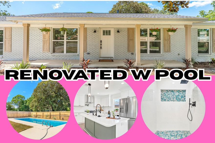 BRAND NEW POOL HOME RENO! 4 BED 3 BATH: Corner Lot Home Move-In Ready! This beautifully updated home sits right behind Ft. Walton High. Modern upgrades include a new wiring, roof, gas tankless water heater, luxury flooring, designer bathrooms, new windows, HVAC & ducting, insulation, Kitchen, Bathrooms, and more. The home features a brand-new master suite with walk-in closet, double vanity, and oversized walk-in shower. The original master (ensuite), two additional bedrooms, and two bathrooms are located on the north side. This stunning kitchen offers soft-close cabinets and drawers, quartz countertops, all-new appliances, a gas stove with in-wall pot filler, instant hot water dispenser, and convenient cup washer in the sink in an open floor plan! Step outside to enjoy the refreshed pool with new liner and pump, along with an updated irrigation Pump, sod & privacy fenced back yard. This home combines high-end finishes, thoughtful design, and turnkey convenienceyou'll love the modern layout and move-in ready condition. Close proximity to Ft. Walton High, Eglin & Hurlburt Field, FWB Shopping, Dining, Beaches & Entertainment. Easy show! Owner is Listing Agent. Come see this beautiful home today!