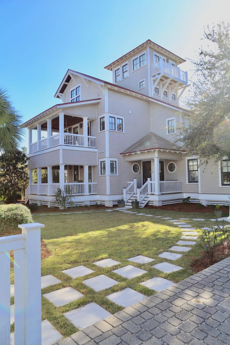 Beautiful Home in Watersound Bridges, Newly Renovated, with Lovely New Kitchen including New Cabinets ,Quartz Counter Tops, Appliances, and Lighting. The  Master Suite has been completely redone with Soaker Tub , Glass Enclosed Shower and more. The House has All New Custom Window Treatments plus Hardwood and Stone Floors. The Downstairs has a Separate  Master Suite, Bunk Room, additional bedroom and  Family Room with Fireplace and a Kitchenette. The Tower Room on the Top Floor would make a Great Office or Study with Views of the Gulf and Lake. The Lovely Carriage House atop the 2.5 Car garage is perfect for Additional Guests. Also Includes New Landscaping and Outdoor Seating area. This Home is Perfect for Vacation Rental with exceptional rental income potential. or Fantastic Family Home