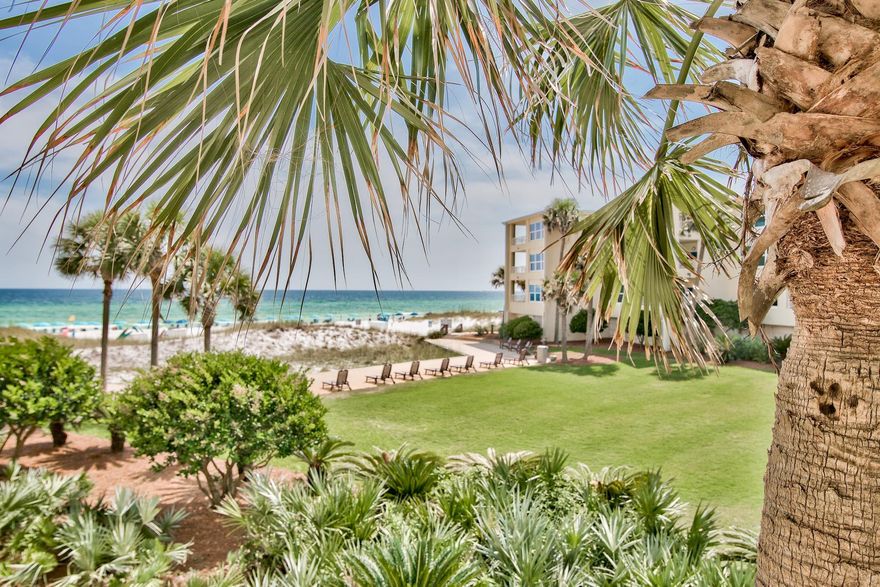 Welcome to this updated and professionally designed, charming 2 bedroom, 2 bath condo with incredible views of the Gulf and lush manicured grounds. Listen to the waves while you enjoy your coffee on your balcony.It's that close! Recent improvements and upgrades include kitchen cabinets and granite counter tops, new kitchen appliances, bathrooms vanities and granite counter tops, wood floors in the bedrooms, new sliding glass door and windows. This unit has been owned and cared for by one family. From the minute you walk in, you'll feel the love. Silver Dunes beach is usually quiet and offers space to spread out. Amenities galore give everyone something to enjoy. All dimensions to be verified by the buyer(s).