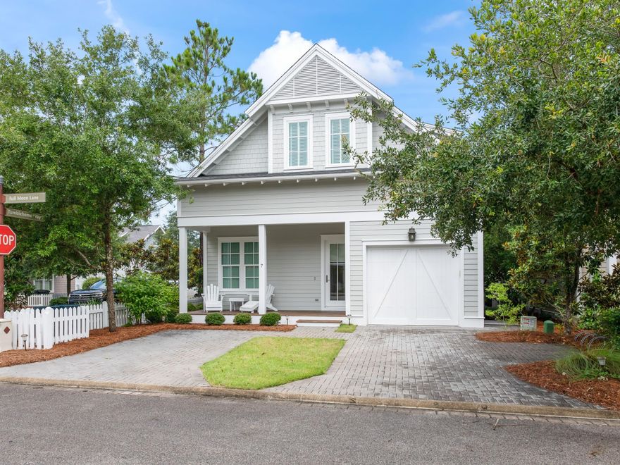 Welcome to 7 Full Moon Lane in the coveted, gated, community of Watersound West Beach located on the south side of 30A.  Favored by primary homeowners, vacation home residents as well as renters that return year after year, this home will satisfy any of the above. It is located at the end of a boardwalk that provides privacy on its screened porch from homes across the boardwalk.  Fully furnished, it is a turn-key property with four bedrooms including a primary on the first floor as well as a larger primary with five piece bath on the second floor.  A separate living area on the second floor can easily be converted to a bunkroom that has access to a hall bath.  Just a short stroll or bike ride will take you to the large community pool and the scenic walk-over to the quiet, spacious beach.