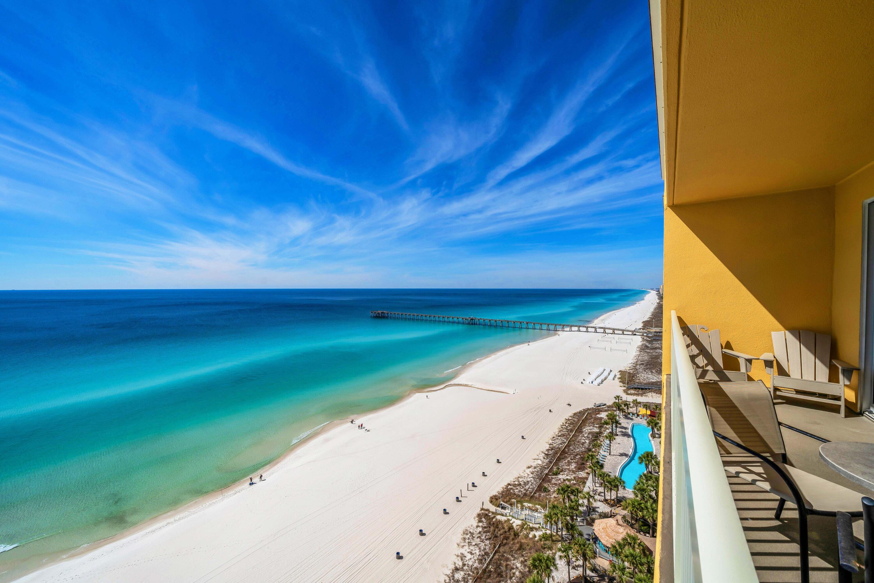 Breathtaking gulf views from this stunning 2 bedroom, 2 bath condo at Calypso Resort in Panama City Beach! This beachfront retreat features a GULF-FRONT MASTER SUITE, second bedroom with full bath, and an extra full bunk room! This condo has a wonderful open layout for easy living with spectacular water views from the living, dining and kitchen, master bedroom, and your spacious balcony! This turnkey condo has new plank flooring, new hot water heater, and furniture and paint less than 4 years old. Sold fully furnished and on a rental program - so buy now and start making rental income right away! Enjoy resort amenities, including two beachfront pools, a tiki bar, fitness center, and easy walkability - located just steps from Pier Park, with its vibrant dining, shopping, and entertainment, and Topgolf coming soon! Don't miss your chance to own a slice of paradise on the Emerald Coast.
 Perfect for investment or your gulf-front home away from home - call today for your showing!