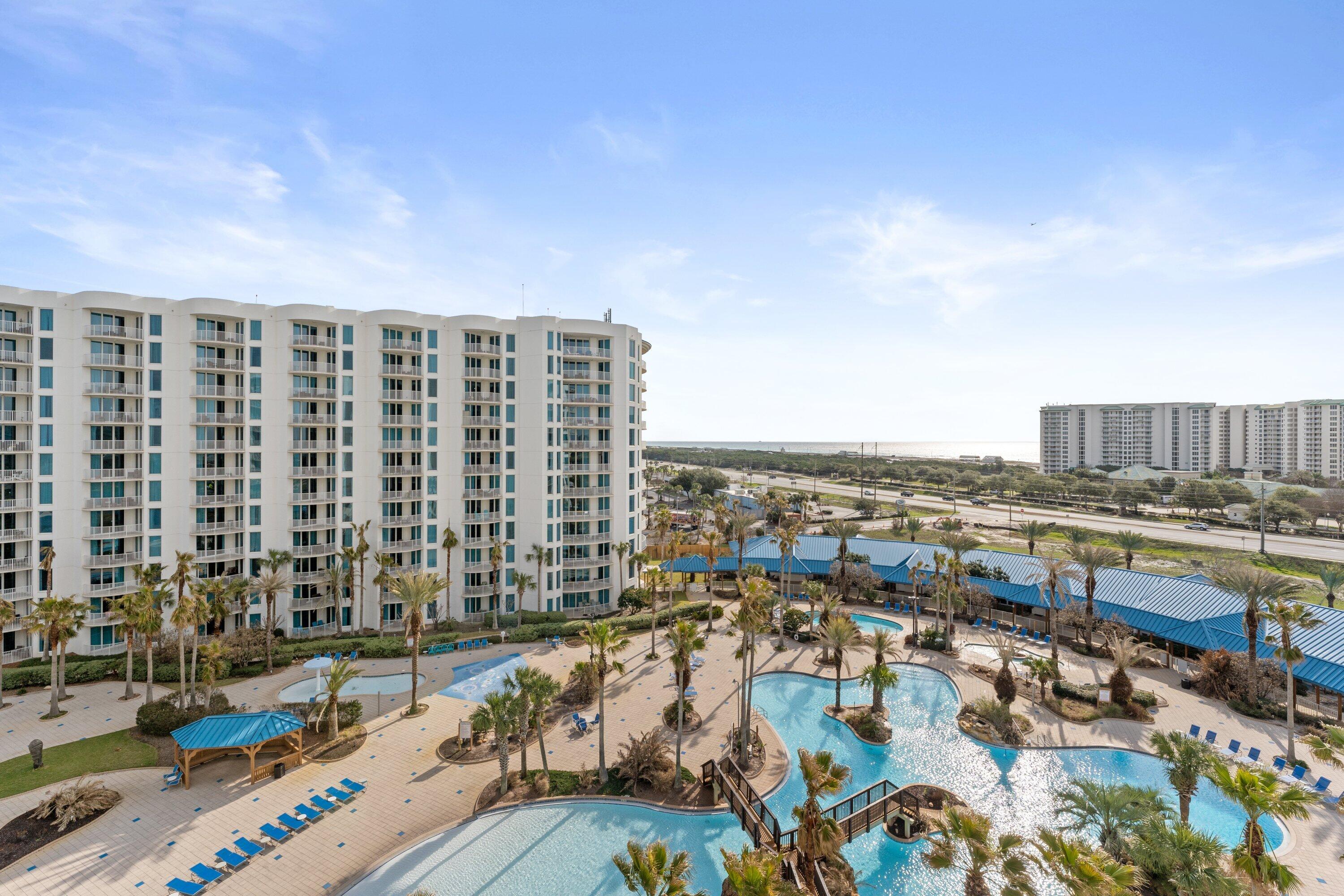 Everything you're looking for in a condo is right in the PALM of your hand at The Palms of Destin!! Situated on over 10 acres in the heart of Destin, you will love the well manicured landscaping featuring over 240+ palm trees, waterfalls and multiple pools! This 8th floor beauty was recently updated with new floors (NO CARPET), painted kitchen cabinets and ready for you or your first guest! Palms is an excellent investment, second home or primary residence. With this resort, you can park and relax, without ever having to drive while on vacation. There is an onsite restaurant and coffee bar plus a shuttle that runs to multiple attractions in the area!