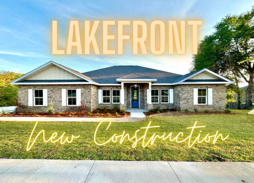 LAKEFRONT! NEW CONSTRUCTION! Award winning builder! This beautiful waterfront home features  4 bedrooms and 3 full baths  plus an office/flex room, plus a formal dining/flex space! The spacious and functional open floorplan is packed with features and loaded with details! The entryway I shiplap led floor to ceiling and set off the stained French doors and opening into the flex spaces that flank the entry. There are lake views from the primary suite, l huge great room, breakfast room, kitchen, and back bedroom, and tons of windows to capture the views and natural light! LVP flooring throughout! The kitchen features custom hood, stainless appliances, and white shaker cabinetry accented by a blue contrast center island complete with farmhouse sink! The master bath is spa like and incudes an