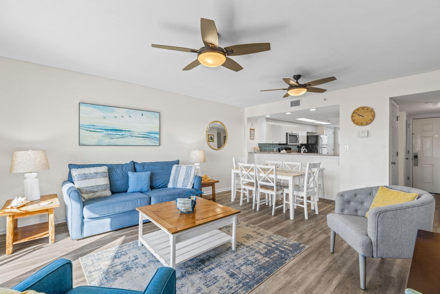 LOWEST PRICED UNIT IN THE COMPLEX! Built in 2020, Seacrest Condo is a 1.9 acre, low density complex with only 90 condos that sits almost at the end of Santa Rosa Blvd on Okaloosa Island, where the beaches are  uncrowded. Beach ramp walkover is handicap accessible with a pavilion, showers  & bathrooms.  In 2022 Seacrest Condo underwent extensive renovations. The exterior of the building was repaired & painted, all sliding doors & windows were replaced with hurricane-resistant products & the heated pool was resurfaced. A new roof was put on in Nov 2024. The special assessment has already been paid in FULL! 2 bed / 2 bath fully renovated unit has a relaxing and casual vibe & is beautifully furnished. Includes In-unit washer/dryer; VA APPROVED, no pets allowed, HVAC 2023.