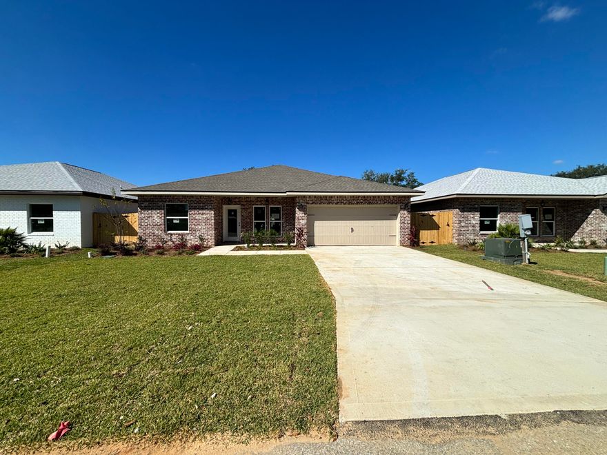 Seller paying up to $10,000 in buyer closing costs with use of preferred lender. New construction in the heart of Shalimar. 4BR/3BA, 2CG custom brick homesite has 9  Ft. ceilings w/ impressive crown molding, LVP flooring throughout most of the home, tile in the master bath, and 5 1/4'' baseboard throughout. Kitchen boasts custom painted white cabinetry, granite countertops, a large pantry, and stainless appliances. Master suite is in the right rear of the home, is very roomy, has 2 large walk - in closets, a marble walk - in shower with glass enclosure, a whirlpool garden tub and double vanity. The great room is located at the rear of the kitchen and opens to a covered porch, which is perfect for entertaining. The yard will be beautifully landscaped, will have a privacy fence, and comes complete w/ a sprinkler system, well and timer. Insurance will be very reasonable, as home is built to today's code. Fabric Shield hurricane protection is included for the owner's piece of mind. Completion is expected in late November of 2023.