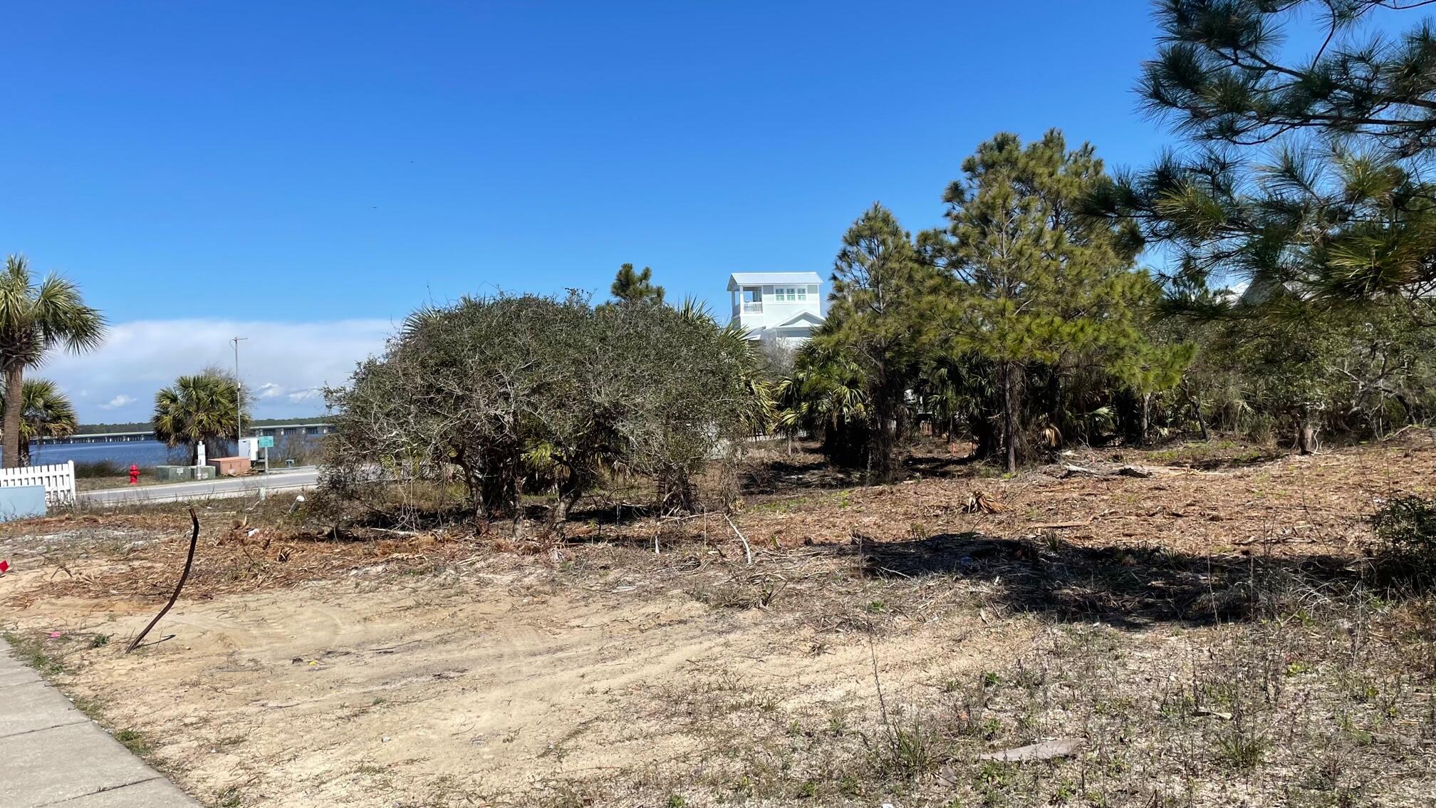 Large corner lot, one-back from the Gulf of Mexico and across the street from Lake Powell lots.  Great potential views.  Lot can accommodate a two-story house with a tower and a two-story guest house.