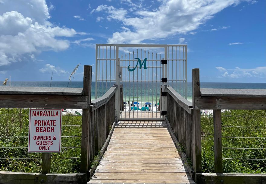 Discover the popular beachside community of Maravilla!   This quiet family and pet friendly gated community in popular Miramar Beach offers private beach access, two swimming pools with one heated in the winter, tennis, golf cart parking, and fitness center!  This top floor two bedroom two story condo includes a bonus loft bedroom and will sleep up to 9 guests!  Enjoy the incredible Emerald Coast sunsets on your west facing private balcony.  The master bedroom, kitchen, living, dining, and balcony are all located on the first level with two additional bedrooms and bathroom on the second level.  This beach condo comes fully furnished and is projected to make $40k-$50k year in rental income. HOA fees cover all utilities except electric.   Enjoy the walkability from your beach condo to popular seafood restaurants like Captain Daves, Kenny D's, and Pompano Joes