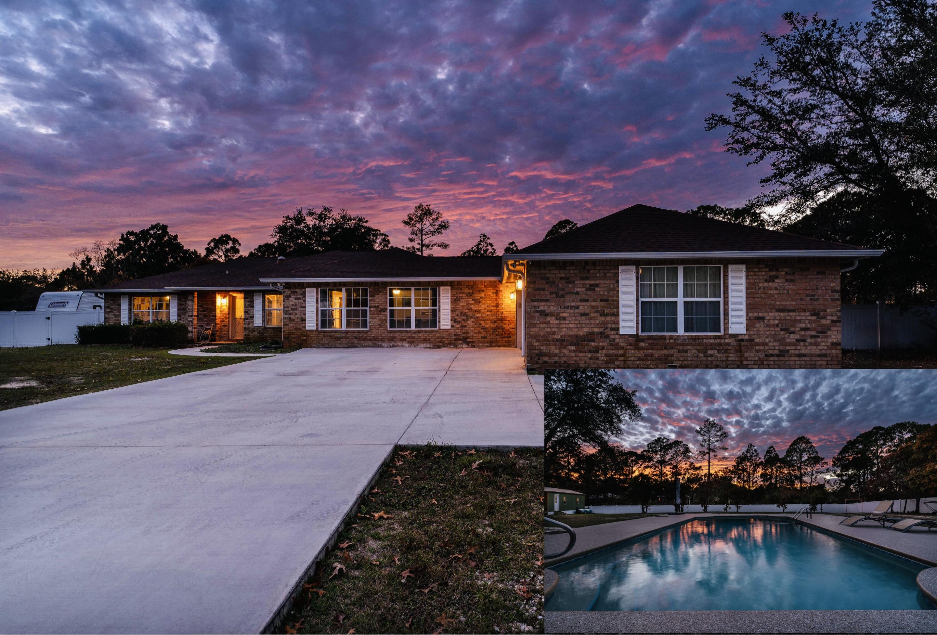 **Motivated seller offering $10K concessions for paint, closing costs, or interest rate buy down, etc** Want a pool home with a 4.75% interest rate? Well, look no further! This unique 1-acre East Navarre personal oasis is an entertainer's dream! NO HOA! Featuring a crystal clear 16x32 saltwater gunite pool & extended pool deck with cooling protective coat, perfect for those endless summers. This property offers unparalleled exterior upgrades including: new driveway, RV gravel pad & 30 AMP hookup, & a detached building with insulation, vinyl plank flooring, electricity, split mini AC, Wi-Fi, covered deck. This detached unit could be outfitted as an additional dwelling unit, pool house, In-law suite, short term rental, etc. New vinyl privacy fencing & a cleared property grounds, underground electricity from the street & second storage shed ensures you will have the space & privacy needed for entertaining & tranquility.
The extensive interior upgrades include: 18 mil commercial grade laminate flooring and 5 inch baseboards throughout, new solid core doors and frames, added split mini AC/heat in the Florida room, and a new high efficiency HVAC system (2023) for the main house. The chef's kitchen includes a 2020 suite of Samsung stainless steel appliances including a 6 burner gas stove with griddle, complemented by granite countertops, a breakfast island, and a pantry with roll-out shelving. New gas on-demand hot water heater ensures you will have an endless supply of hot water and comfort.
This spacious home includes a sunlit Florida room with skylights and tiled flooring, a living room with cozy fire place, a large bonus room and formal dining room adjacent to the kitchen provides the sprawling space needed to host gatherings for special occasions and holidays. Retreat to the primary suite with a fully tiled separated shower, whirlpool garden tub, and custom granite-top vanity. The guest bedrooms, located in a separate wing, share a spacious bathroom. The extra large laundry room inside the home provides added convenience to every day life.
The 2018 roof, gutter system, corrugated metal hurricane shutters, brand new solar power, and Vivint security system will provide the ideal durability and safety for years to come.
This home is located in a highly desirable area, just minutes away from pristine white sugar sand beaches and the emerald waters of the Gulf of Mexico. Enjoy easy access to shopping, schools, and bases, making this a perfect blend of convenience and peaceful living.
Don't miss this rare opportunity to own a piece of paradise in East Navarre with a 4.75% VA interest rate! Contact us for a private tour and discover the possibilities this ultimate pool home delivers!