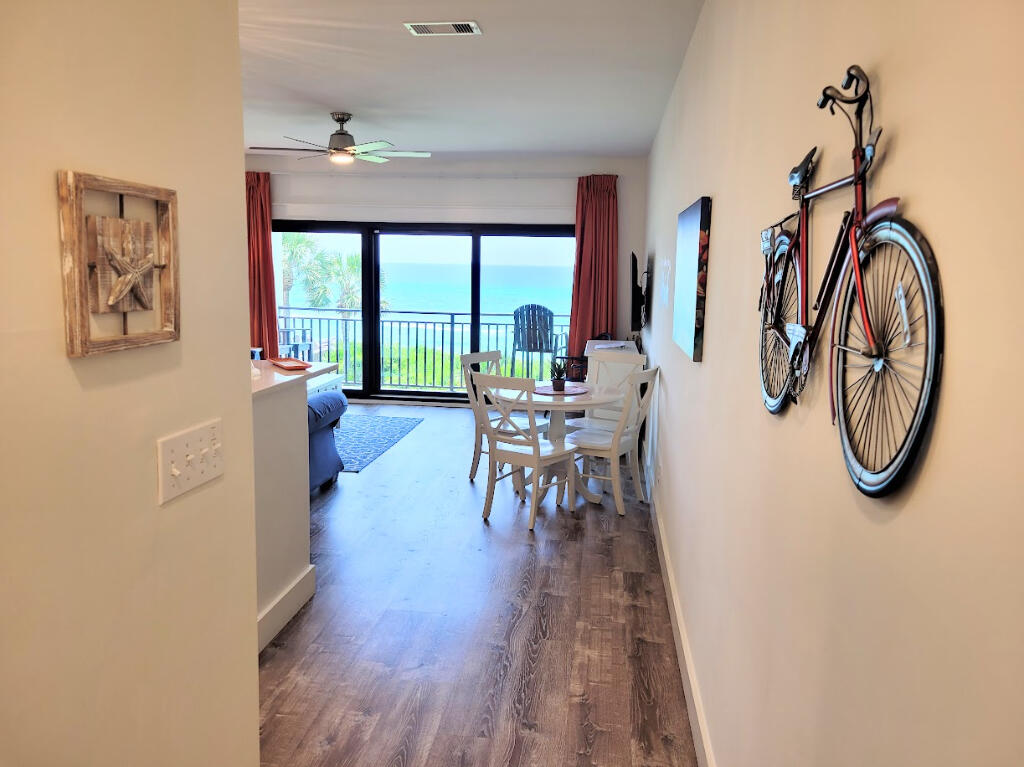 Turnkey is an understatement for this 2nd floor, 1 bedroom 2 bath unit with built-in bunks in Seagrove. Completely remodeled with an amazing water view. Easy to self-manage with remote door sensors, thermostat and door cam. A 5-star rating says it all. This quiet complex features an inground pool and secured gate access to the private beach. Bike to restaurants and Seaside. Purchase now and enjoy the revenue already booked for 2023.