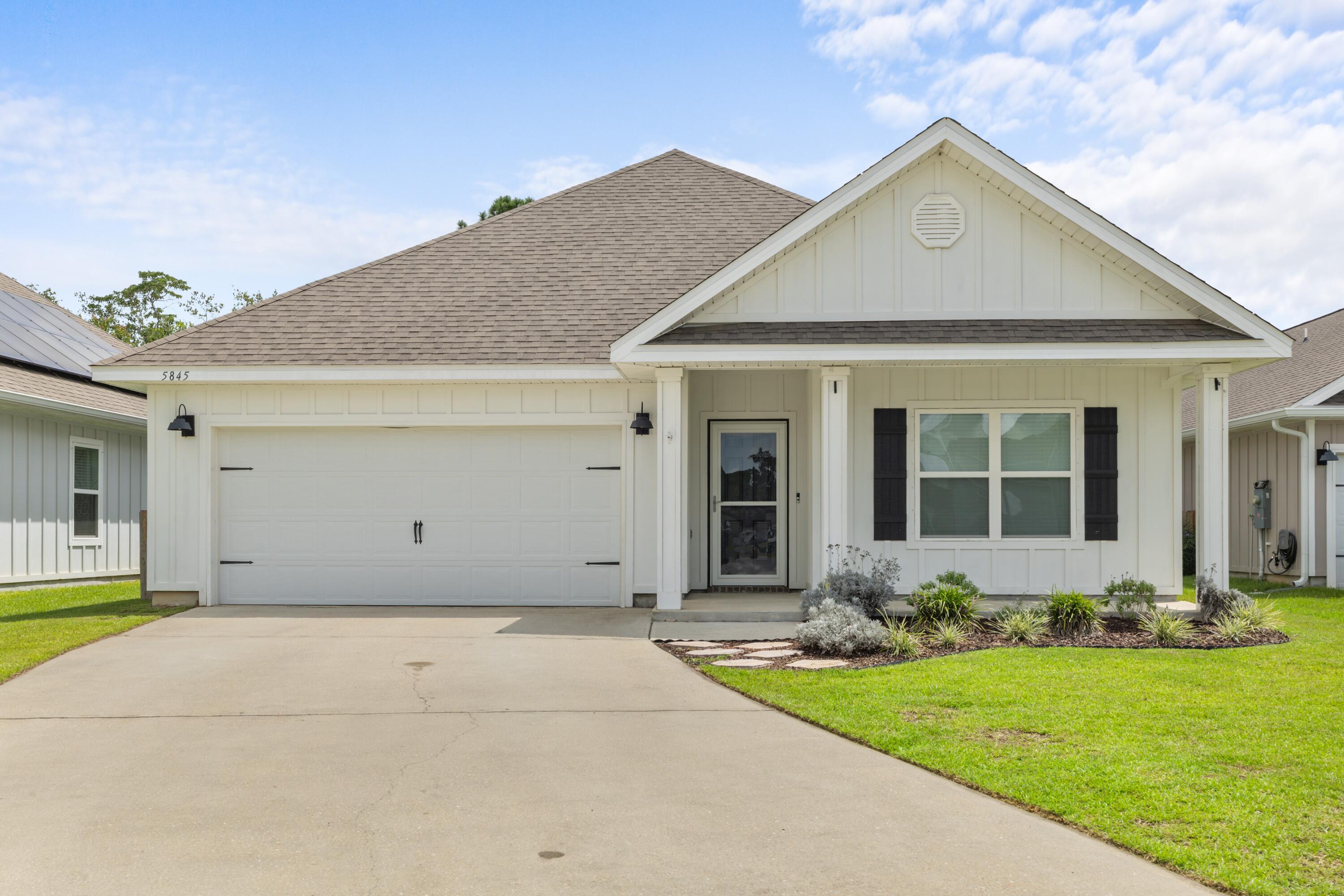 Built in 2020, this Rhett floorplan welcomes you with 4 bedrooms, 2 full bathrooms, and 1,835 sq. ft. of open living space in the highly sought-after Arbor Place community. The inviting layout features a modern kitchen with a large island that connects seamlessly to the dining and living areas -- ideal for gatherings and everyday living. Tray ceilings, granite countertops, and stainless steel appliances add a touch of style and function. Step outside to a spacious backyard with a firepit area, perfect for entertaining friends or enjoying quiet evenings. The property also backs up to protected wetlands, giving you extra privacy with no direct rear neighbors.
Community amenities include a neighborhood pool and sidewalks that lead to popular, Benny Russell Park. Inside, you'll appreciate the split floor plan, high ceilings, and laundry room.
Conveniently located near new shopping such as the Walmart Neighborhood Market, with easy access to Pace schools, Pensacola, and Whiting Field, this home offers the perfect balance of comfort, location, and community.