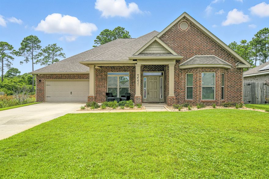 Welcome to this Stunning 5-Bedroom, 3 full bath home with modern upgrades and an outdoor oasis. This contemporary designed property was built in 2019 and blends comfort, style and smart living. The moment you enter into the wide foyer you'll be greeted by luxurious LVP flooring and 9' high ceilings. You'll find this high-quality flooring throughout the main areas of the home while the bedrooms are carpeted for more of a cozy feel. The high ceilings coupledwith the open floorplan of the home create a sense of grandness and luxury. Upon entering the home, you are greeted by a formal dining area that has trey ceilings and a lot of natural light and a multipurpose room that can be a 6th bedroom, an office or a family/TV room. At the center of the home is a spacious living room with tray ceilings, industrial ceiling fan and recessed
lighting. Directly off the living room is the kitchen which features a large central island and
plenty of cabinets and counterspace all of which is granite. Kitchen upgrades include a stone
backsplash, Bosch quiet dishwasher (2023) and an LG French door refrigerator. The laundry
room is large and has room for additional storage and the washer and dryer convey with the
home. Between the laundry room and kitchen is the large walk-in pantry with plenty of storage to
meet the needs of the largest family. The primary Suite is large and includes a large, modern
ceiling fan and a separate door that leads to the pool. The spa-like master bath has a granite
topped double vanity, garden tub, walk-in shower and a spacious walk-in closet. There are four
additional bedrooms that are spacious and two more bathrooms to meet the needs of a large
family. The home has a semi-split floorplan that provides all with privacy. To keep the family
safe, the home is set-up for ADT and includes a separate Reolink closed circuit surveillance
system which conveys and includes four stationary cameras and one 360?? camera and an
upgradable hard drive that records up to six days of 24-hour footage. These cameras can be

accessed with a smartphone from anywhere. The features outside include a 16x30 gunite in-
ground pool (Blue Haven Pools 2023) with paver decking. This pool ranges from three to six feet

deep and features a 12" deep suntanning area. Just aft of the pool is a 12x16 shed (2023) that has
power and is great for lawn and pool equipment storage and to the right of the pool is a fire pit
area that also conveys with the home. Out front you will find updated landscaping. The irrigation
system was installed in 2024 and covers the entire front yard, front garden areas and the entire
fenced in area of the back yard. Also note that the property extends beyond the fenced area of the
back yard ensuring continued privacy as you enjoy your pool for years to come. Finally, there are
25 solar panels that make up the 9.5 kW solar system (2023) which keeps the high energy costs
at bay. This system also features a 13.5 kWh Tesla Powerwall. This home is a rare find, modern,
secure and ready for both relaxation and entertaining. With thoughtful upgrades throughout and
energy-efficient features, it's truly move-in ready. Let's not forget that this property is only
twenty minutes away from our white sand beaches at The Emerald Coast! Do not miss the
opportunity to call this beauty your Home!