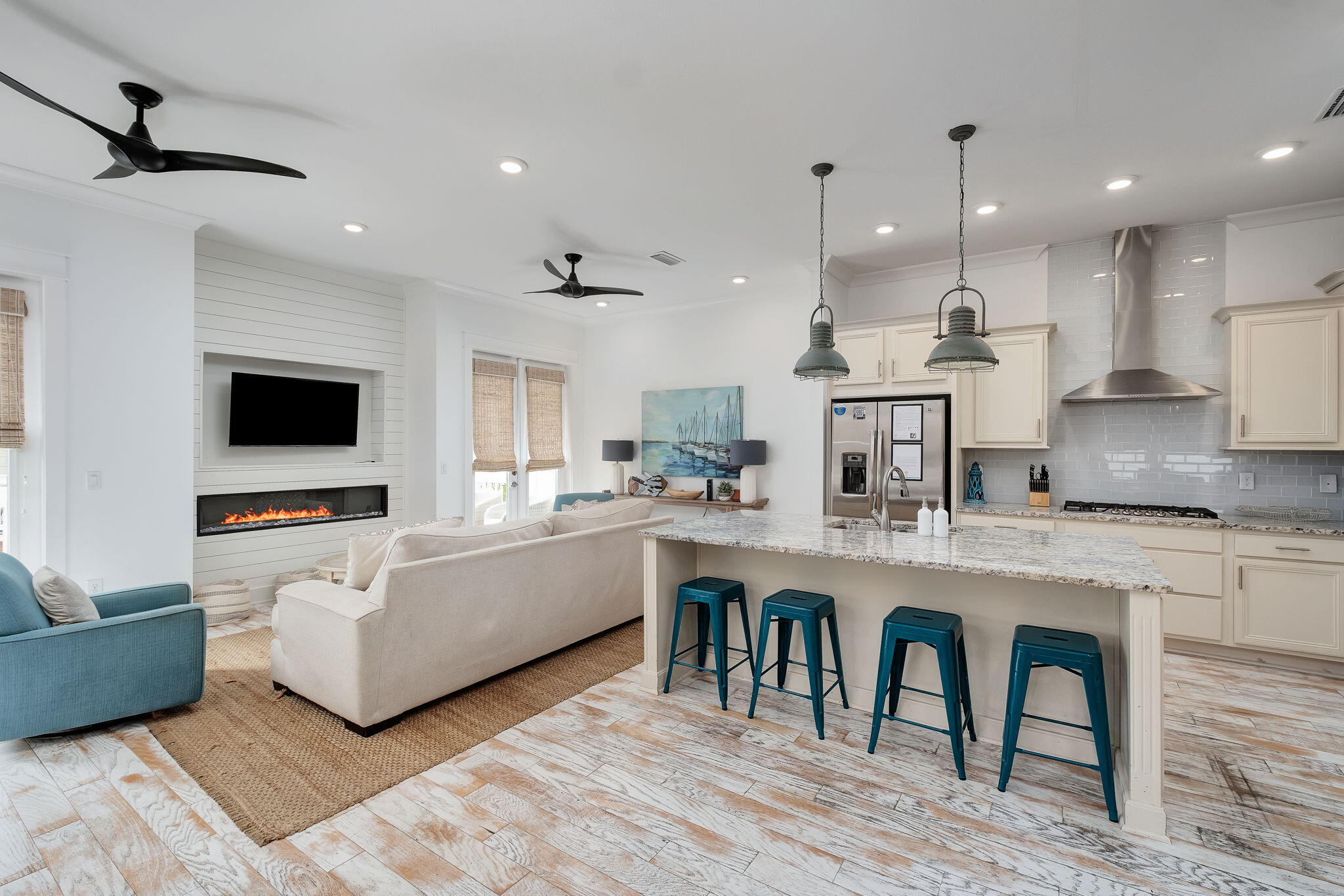 OPEN HOUSE SAT 5/16 1-4! Welcome to this stunning, fully furnished turnkey townhome in the sought-after Prominence 30A community, where luxury meets convenience! This beautifully designed home features upgraded, matching tile flooring throughout and a sleek, modern aesthetic. The open-concept kitchen boasts stainless steel appliances, including a gas range. The living area offers coastal decor with a built-in fireplace, creating a cozy atmosphere. The master suite serves as a private oasis, complete with a spacious en-suite bathroom and walk-in closet. Two additional bedrooms, one featuring custom-built queen bunks, offer ample space for the entire family. The oversized back porch is just steps from the resort-style pool. The 2-car garage is stocked with bikes, beach gear, and a 6-seater golf car Town of Prominence is located on Highway 30A between Seaside and Alys Beach. Residents will enjoy easy access to a beautiful Town Center (Big Chill), 2 resort style pools, and fitness center. ''The Big Chill'' includes restaurants, shops, and an amphitheater with covered event pavilion, a cinema screen for movies, sporting events as well as a stage for concerts and shows. This home is competitively priced to move quickly! Schedule your private showing today. Up to $10,000 buyer credit at closing!