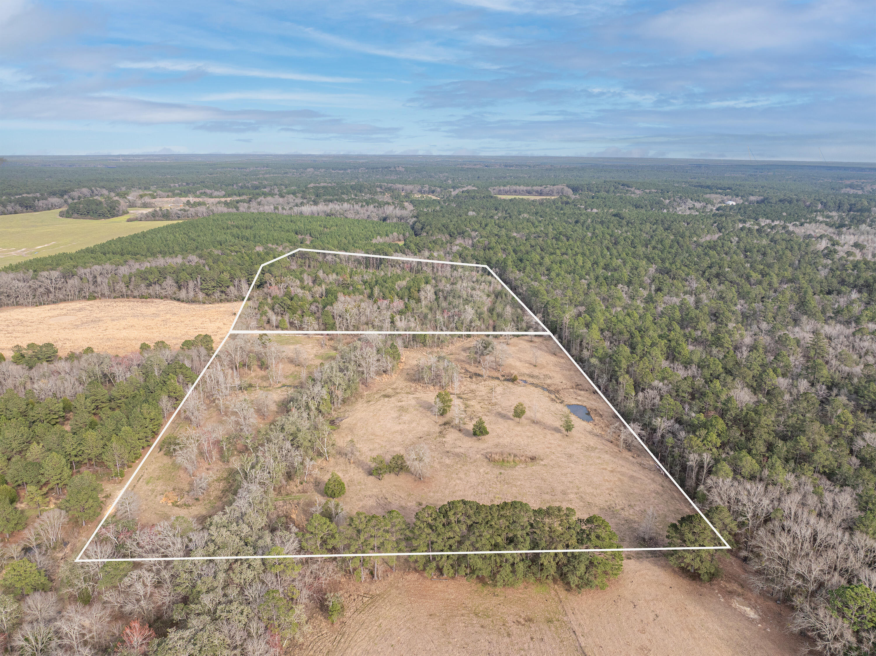 Discover the untamed beauty and boundless potential of 33.87 pristine acres in the heart of Baker, Florida. Whether you're dreaming of a secluded homestead, an off-grid lifestyle, a working farm, or a private recreational escape, this rare property offers the ideal blend of privacy, natural beauty, and convenience. This unique offering consists of a diverse landscape--wooded areas, open spaces, and natural water features--that create a rich canvas for your vision. The front 7 acres provide easy access with frontage on Thames Road and include a 20-foot deeded easement running the full length of the property, ensuring additional accessibility. The middle 13.44 acres are completely fenced and feature a serene pond with prime, buildable land, perfect for a custom home or agricultural use. The rear 13.43 acres are partially fenced, perimeter-cleared, and teeming with wildlife, natural streams, and mature trees, ideal for hunting, exploring, or preserving your own nature sanctuary. Despite its secluded feel, this property is just a short drive from local conveniences, making it an ideal balance between peaceful retreat and modern access. Utilities are available at Thames Road for added ease in developing your dream property. Don't miss this rare opportunity to own a piece of Florida's untouched countryside. Bring your vision and make it reality. Included Parcels: 03-5N-24-2770-0000-025J, 03-5N-24-2770-0000-024I, and 7 acres from 03-5N-24-2770-0000-024H.