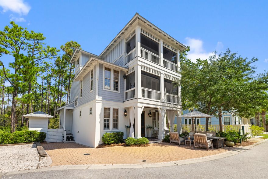 Treetop is nestled between the infamous 30A communities of Rosemary Beaches and Alys Beach with double gates accessible on Highway 98 and the back Seacrest gate for exclusivity.Located at the end of a cul-de-sac, ''Treetop Shores'' is a 3-story coastal retreat with the perfect backdrop in which to create beach memories of a lifetime  It is a short stroll to the neighborhood pool surrounded by palm trees and vegetation and a quick ride to the deeded beach access South of 30A.One of the many highlight of this coastal cottage is the outdoor living space. Featuring a paved al fresco sitting area and two fire pits and outdoor shower backing to the woods create a private oasis. An additional storage building is perfect for the beach cruisers.  This stunning four bedroom, four bath cottage boasts covered porches on every level. Step inside this meticulously designed home with an abundance of natural light that floods the open-concept living space. 

The first level showcases a living room perfect for entertaining guests or relaxing with family. The modern kitchen is a chef's dream, with a gas cook top and in the center island as the focal point of the open kitchen. Complete with miele espresso maker, wine refrigerator, stainless steel appliances, quartz counter tops, and a dining area with built in benches. Also, a spacious walk-in under stairs pantry for all of your small appliances, dry goods, and more!

Off the living area on the first level features the first bedroom with a hallway bath convenient for guests. Leading from the downstairs bedroom is hallway entrance that leads to the laundry suite and the outdoor shower providing easy access after a day at the beach. 

On the second floor one of the many custom highlights of this home is the bunk room, featuring four built-in bunks with ensuite bath. This room is the perfect place for guests, providing comfortable accommodations and a fun, inviting atmosphere. Capitalize on rental income by offering this unique sleeping arrangement to vacationers, maximizing the home's potential for investment. All furnishings convey creating a turnkey opportunity for the new owners.

The second and third levels offer two additional bedrooms with ensuite baths and screened-in porches overlooking the treetops. Tranquil and serene views of the surrounding lush greenery provide the ideal spot for enjoying your morning coffee, reading a book, or unwinding after a day at the beach.

"Treetop Shores" is situated at the end of a quiet cut-de-sac with overflow parking adjacent to the long driveway.  Every detail has been thoughtfully considered, ensuring a seamless transition into your beach paradise. Whether you plan to enjoy this property as a personal retreat or as an investment opportunity, everything you need is already in place.

The deeded beach access is accessible by a convenient shuttle service that will pick you up at the home and transport you directly to the beach access located at the Villas at Sunset Beach Condos South of 30A.

