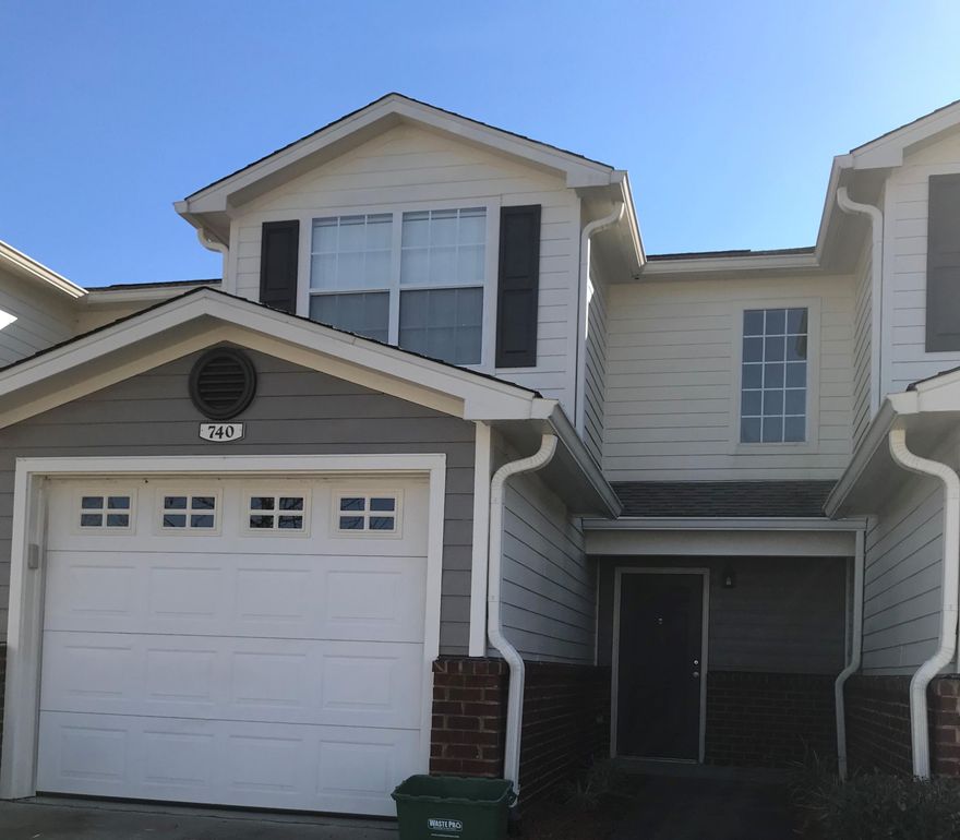 South of the Interstate.  2 bedroom 2 1/2 bath is well maintained.  Located in the very desirable Eagles Landing.  Large living dining are with French Door that lead to the outside. 
 Plenty of  cabinets for storage in the cozy kitchen.  Washer and dryer located in the half bath downstairs.  Upstairs you will find 2 master suites.  This property comes with a community pool.  Well groomed common areas.