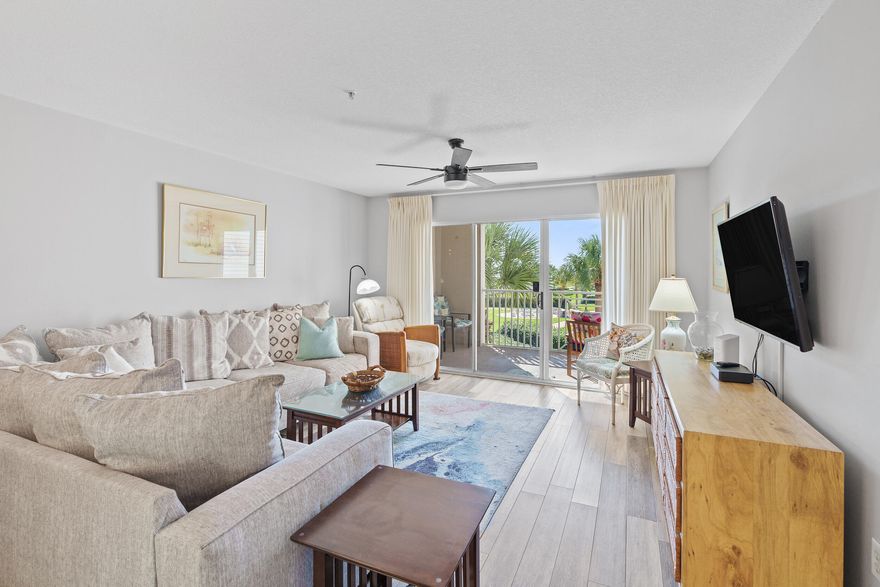 Your new beach home awaits at Amalfi Coast Resort. Lives more like a home; this 2+ bedroom with an enclosed bunk room is Southern facing with views of the Gulf. A private end unit grants extra natural light in the Gulf facing master suite. Large walk-in master bedroom closet, full size laundry room, pantry and linen closet is living large, unlike most beach condos. Second bedroom is oversized with two queen beds and the bunk room is outfitted with a daybed. Deeded garage parking space, locked storage cage. Sold fully furnished and rental ready. New beach access across the street with a ramp, parking, bathrooms, beach chair service and more. Steel and concrete constructed with deeded covered parking and storage for your paddleboards, kayaks, bikes and beach gear. Two pools, Fitness center, lighted tennis courts,firepit, koi pond, multiple grilling areas surrounded by 8 1/2 plush landscaped acres. Securely fenced and gated with two entrances and a private security guard during high seasons. 