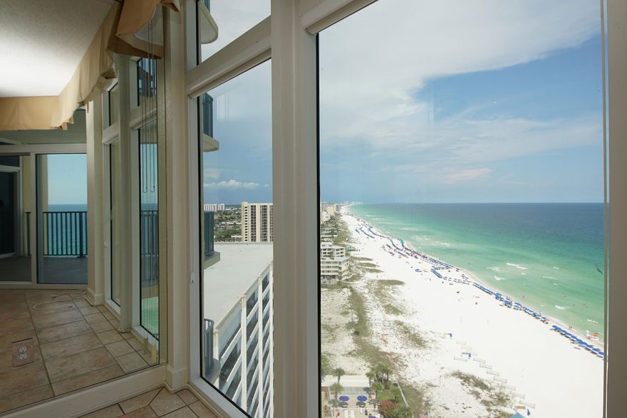 Endless Gulf Views for miles from the 17th floor of Jade East Towers. Unit 1720 has coveted Eastern Side location in the building. Watch the sunrise and beat the heat of the western exposure units. Unique ''V'' shaped window in Master Bedroom gives illusion that you are standing right over the water. Corner mirrors reflect Emerald Green water of the Gulf in large 25'X13' living area. Over 1600 sq. ft. houses 3 bedrooms and 3 full baths. Open floor plan and Ceramic tile flooring throughout. Kitchen features stainless appliances, granite counters, and abundant cabinets. Dedicated parking space close to the building and 3 sets of fast moving elevators make vacationing or living full time in this unit a breeze. Laundry room located within 3rd bath. Choctawhatchee Bay views from 3rd bedroom.