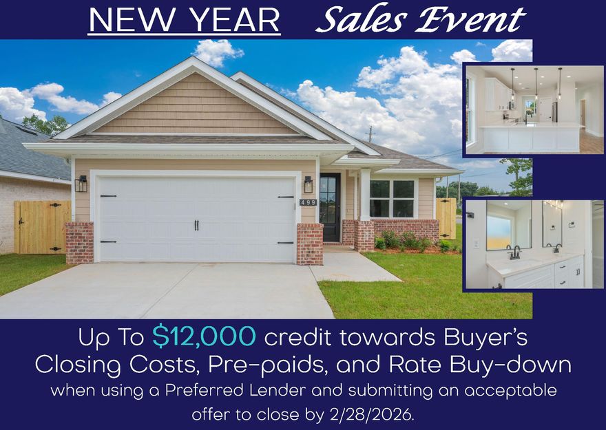 New Year Sale Event -Get up to $12,000 in Flex Funds for the buyer's closing costs, pre-paids, or rate buy-down when using a preferred lender and submitting an acceptable offer that closes by 02/28/2026. Welcome to this charming 4-bedroom, 2-bath home. Step inside to a spacious foyer and a separate dining room. The kitchen features beautiful cabinetry stainless steel appliances, and a large granite breakfast bar. The living room offers plenty of space for family gatherings, and the master bedroom boasts elegant tray ceilings. Enjoy the privacy of the backyard for family gatherings and barbecues. Conveniently located near Hurlburt Field, Eglin AFB, and the stunning white beaches of the Emerald Coast. Make this fabulous home yours today.
