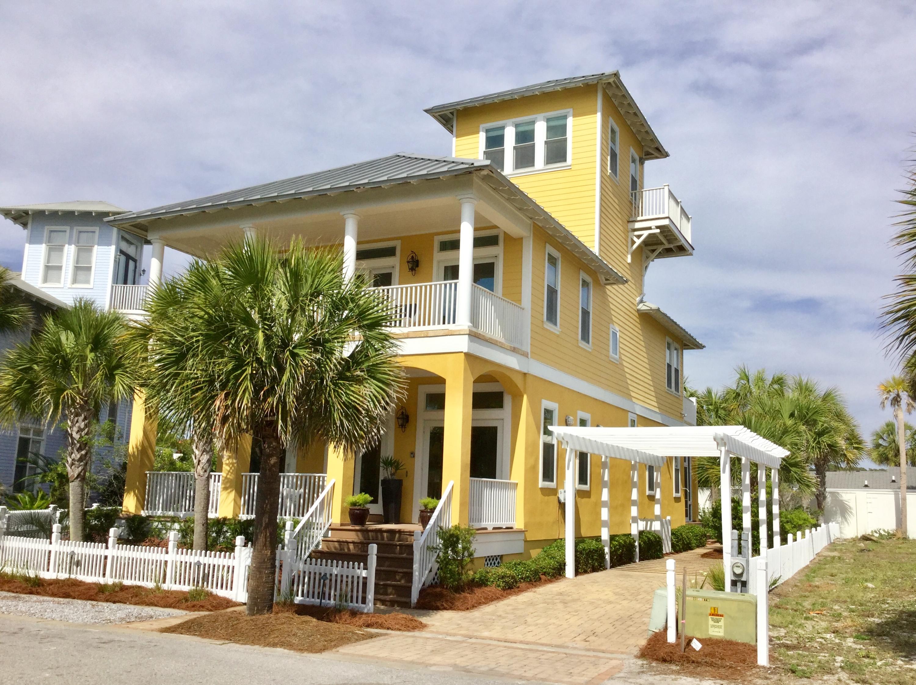 From the beautifully landscaped lot and the fantastic location of this home to the immaculate condition of the interior and exterior, this property is priced to sell. It has 3 oversized en suite kingsize rooms plus a tower with sleeper sofa. Gracious porches adorn both the front and back of the home. The tower and it's deck has a panoramic view of Carillon Beach and the Gulf of Mexico. The home features dark hardwood floors, travertine in all bathrooms, glass shower doors, upgraded fixtures, Trex decking and a wonderful private screened porch off the living/dining/kitchen space. Large downstairs 2nd master makes a great guest suite. Ample parking and first class furnishings make this home move-in ready for a 2nd home, an investment property, or a full time residence.