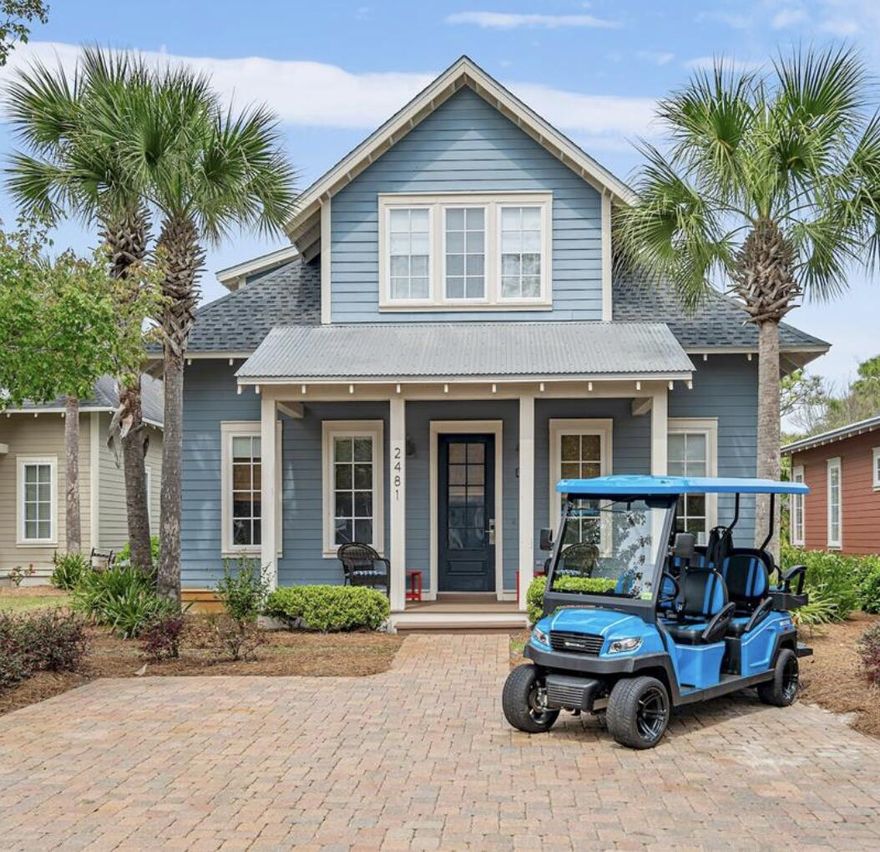 2481 Bungalo Lane features a spacious floor plan, coastal decor, plush furnishings and an oversized screened-in porch with an extended back patio overlooking the backyard! With excellent rental potential, this beautifully appointed beach bungalow offers 4 bedrooms and 4 bathrooms and is conveniently located across the street from the pool and neighborhood putting green, and a few minutes golf cart ride to the beach! This thoughtfully designed home offers the largest floor plan at Bungalos. The main level features an open concept living area and kitchen, and both a primary suite and bunk guest room on the first floor, along with two bathrooms. Upstairs features two bedrooms, two bathrooms, and a second living area!