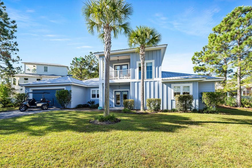 This 3/3.5 BA custom-built home with an additional bunk room offers more than just a place to live--it's an opportunity for your vacation home to generate income while providing you with a relaxing beach getaway. The home is situated in a prime cul-de-sac location within the gated community of Cypress Breeze Plantation and offers unparalleled privacy and safety, just steps from the lagoon-style community pool and the breathtaking 30A beaches. If you're looking for a luxury turnkey investment property, a second home, or a primary residence, this one delivers on every front. Only 5 months on the rental program generated over $64K!This 2015-built, fully furnished home goes beyond expectations. Not only does it come with every essential amenity-- including furnishings, linens, wine glasses, and a golf cart, but you'll also find thoughtful extras like bikes for exploring the scenic Gulf Coast.
On the first floor, a spacious primary suite awaits, alongside a versatile bunk room perfect for guests or children. The fully stocked gourmet kitchen flows seamlessly into the dining and living areas, creating an open-concept layout that's ideal for entertaining. Step outside to a cozy screened-in patio and fenced backyard, where you'll find privacy and serenity, perfect for relaxing with your four-legged family after a day at the beach.
The second floor boasts two more beautifully appointed bedrooms, each with a private bath. One bedroom even features a private balcony, offering additional outdoor living space.
Located less than a mile from the beach and Gulf Place, you'll enjoy quick access to some of the best restaurants, shopping, and entertainment that 30A has to offer. Cypress Breeze Plantation is renowned for its resort-style community pool- one of the largest in the area.
Since becoming available for rent in November 2023, "Blues Away" has already generated over $64,000 in rental revenue with 47% occupancy, meaning it was only rented for five months.   The investment potential is clearwhether you choose to rent it out or enjoy it as your private getaway. Plus, the home comes fully stocked and ready for guests with a completely furnished kitchen, bedrooms, and living spaces. This is the definition of turnkey luxury.