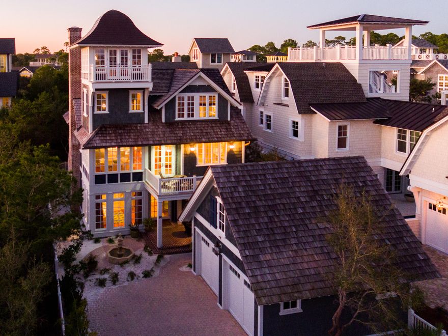 INCREDIBLE HOME, 3 lots to the BEACH w/ GREAT GULF VIEWS in the HEART OF WATERSOUND. OVERSIZED KITCHEN, BUNK ROOM, 2 MASTER SUITES & BALCONIES ON EVERY LEVEL make room for the entire family. Beautiful inviting home w/ UPGRADED INTERIORS by Lovelace Interiors, HEART PINE FLOORS & BEAMS throughout, RAISED & VAULTED CEILINGS, & ample balcony space to enjoy the sunshine & Gulf views. Enter the 1st floor & find a large open foyer spanning the length of the home, LARGE OVERSIZED LAUNDRY, a peaceful sun soaked STUDY W/ FLOOR TO CEILING WINDOWS, a FULL BATH & 2 guest bedrooms  one of which is a 1st floor MASTER SUITE with private porch. On the 2nd floor you'll find a large, inviting space w/ RAISED, VAULTED CEILINGS filled with natural light. The OVERSIZED KITCHEN is open and an entertainer's