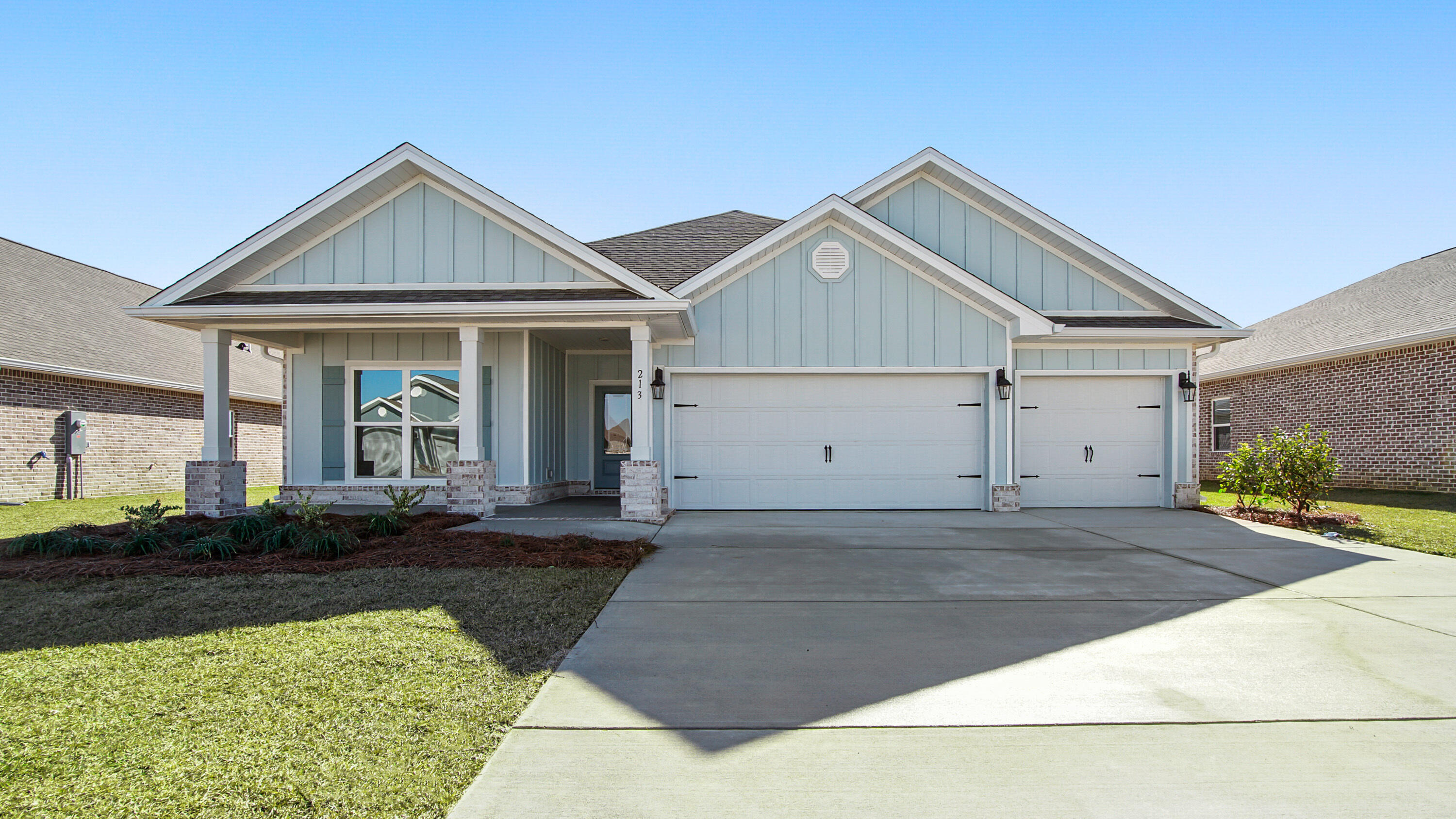 The Destin is a single story, 4 Bed, 3 Bath with 3 Car Garage home.  Upon entering the Destin, two guest bedrooms and a full bath can be found to the side, and a bright, naturally lit kitchen, great room, dining room, and breakfast nook can be found straight ahead. Every aspect of this floor plan design accentuates the home's open concept feel, with the kitchen featured at the heart of the home. The kitchen includes a large quartz island, plenty of cabinet space, pantry, and easy access to the three-car garage through the laundry room. The primary suite is privately located at the back of the home and features a charming tray ceiling, two walk-in closets, a double vanity, garden tub, and separate shower. Off the great room is a covered lanai that provides a great space for relaxing.