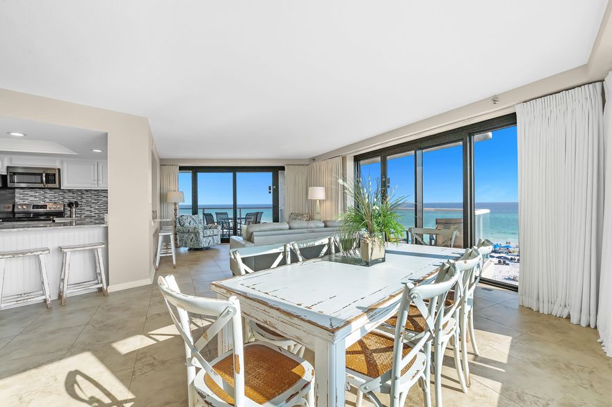 Nestled within the prestigious Sandestin Golf and Beach Resort, 4243 Beachside Two is a luxuriously updated coastal haven that offers the epitome of Gulf Coast Living. This magnificent oceanfront condo is a true gem with a wealth of features and breathtaking views that will leave you spellbound. As you step onto the 4th Floor, you'll be immediately captivated by the expansive wrap-around balconies that provide a front-row seat to the awe-inspiring Gulf of Mexico views, stretching from the sun's first light to its final farewell. This 2,246 SF condo boasts 3 Bedrooms, 2 Baths and thoughtfully designed layout.  Comfortably accommodating up to 10 Guests, this keyless entry condo offers an open 2 Living, Dining and Kitchen plan, ensuring everyone has their space to relax and enjoy!