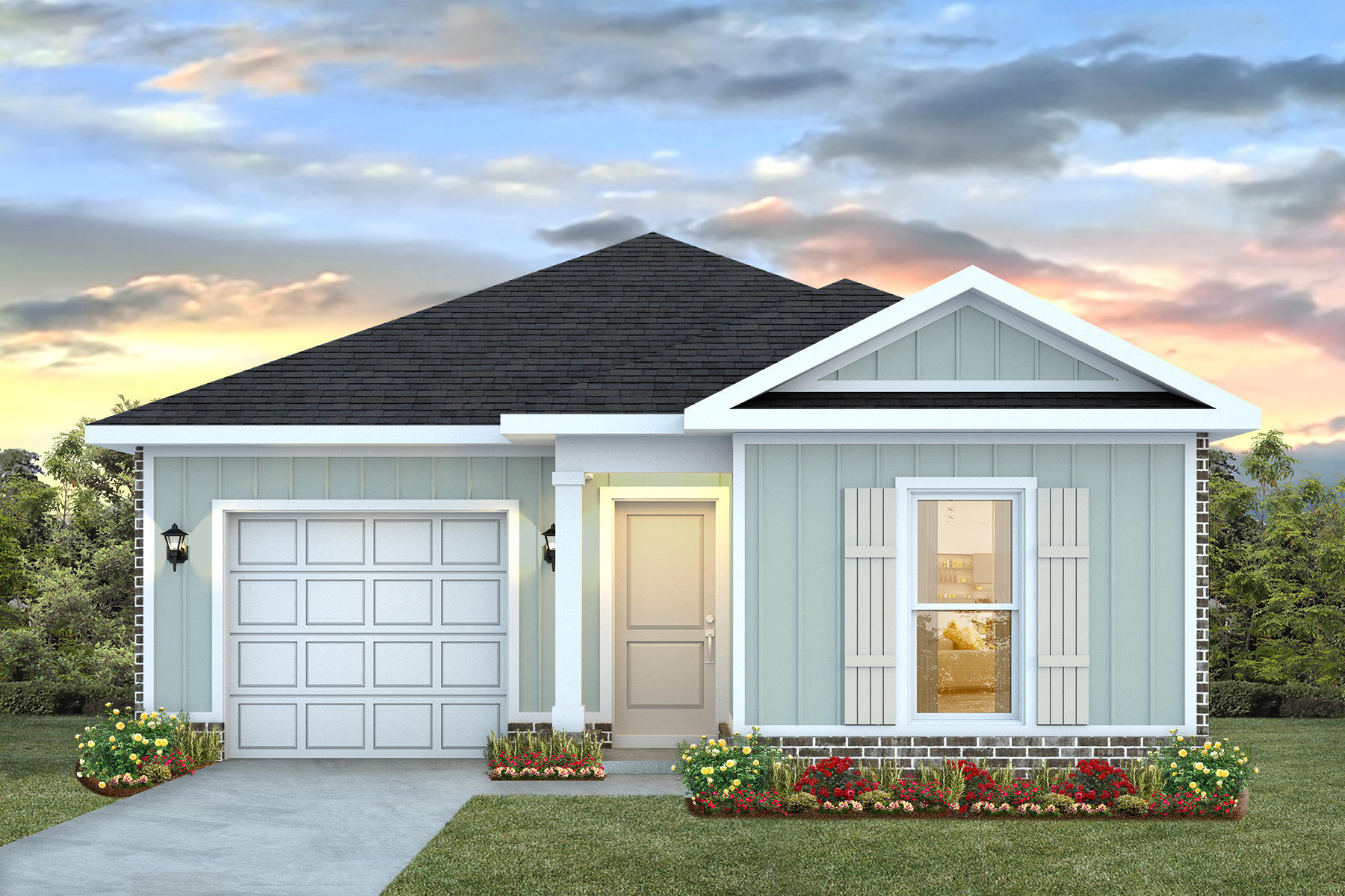 Welcome to Blackwater Reserve community! Brand NEW community featuring a beautiful community pool, Lazy River and Pickle Ball. The 'Delilah' model is a relaxed cottage style open concept floorplan, 3 bedrooms, 2 bathrooms, 1-car garage, and a 'Smart Home Connect 'System with a variety of convenient Smart Home devices you will love. NICE open living room with the dining area open to the kitchen and living room with lots of windows for natural lighting. The well-designed open kitchen includes stainless steel appliances, a smooth-top range, built-in microwave, gorgeous quartz countertops, quiet dishwasher, island bar, eye-catching wood-look flooring, and plush carpet in the bedrooms. Fabric Hurricane door and window protection is also included.