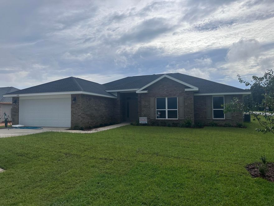 This is a beautiful 4/2 just wanting for you to start new memories!  It has a good-sized lot which is fully sodded and professionally landscaped.  The 2-car garage comes with electric garage door opener.  The house is 3-sided vinyl with a brick front.  This home has a covered back porch.  This is a split floor plan, and the master bedroom has 2 walk in closets. The kitchen overlooks the great room and dining area.  All floors are carpeted except the wet areas which have LVP.