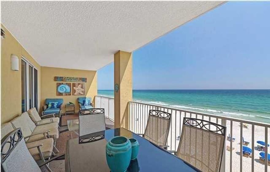 This is a huge 3 BR/3 Bath condo w/ 1,432 sq ft on the West end of Panama City Beach, in great condition, decorated as cute as can be AND IT'S A RENTAL BEAST WITH $45,277 IN GROSS RENTAL INCOME WITH OWNERS USING PRIME WEEKS FOR $9,500. That's $54,727 per year! Parking is below the building. This unit is on fifth floor, the first residential floor and it's reserved parking space is only one floor below so easy walk if you don't like elevators. The unit features two master bedrooms, one gulf front, a HUGE balcony with lots of comfy furniture, a laundry room and tile in the living area, carpet in the bedrooms. Not your typical cookie cutter condo, this unit has style and upgraded electronics. Everything you could want and then some. And association dues are low at $1,200 per quarter. Convenient location on West end, close to Pier Park and 30A corridor. With these rental numbers you can't go wrong. Make an appointment to see this one.