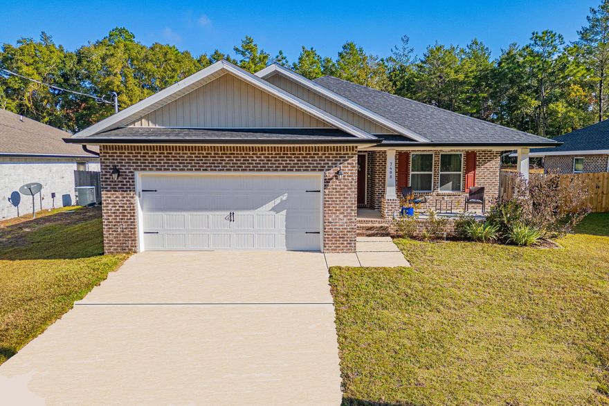 Beautiful Brick 'Almost New Home' in Holley! The convenience of Hwy 87 with easy access to I-10 and a short commute to Hurlburt Field or Pensacola NAS.  Not to mention the unparallel beauty of Navarre Beach! Enjoy the wide, covered Front Porch before entering this fabulous split bedroom plan home.  Large Living Room will accommodate big gatherings while the open functional kitchen brings you all together. Granite Counter Breakfast Bar. Wonderful Pantry. Large indoor Laundry Room with storage. Huge Master Suite with a Spa-Like Bathroom! Covered Patio leads to the BIGGEST LOT on the street. Perfect setting to enjoy a Fire Pit or Grilling Out. Add a Pool to enhance your outdoor living! Don't miss this opportunity to own your own piece of Paradise in the Most Relaxing Place on Earth!