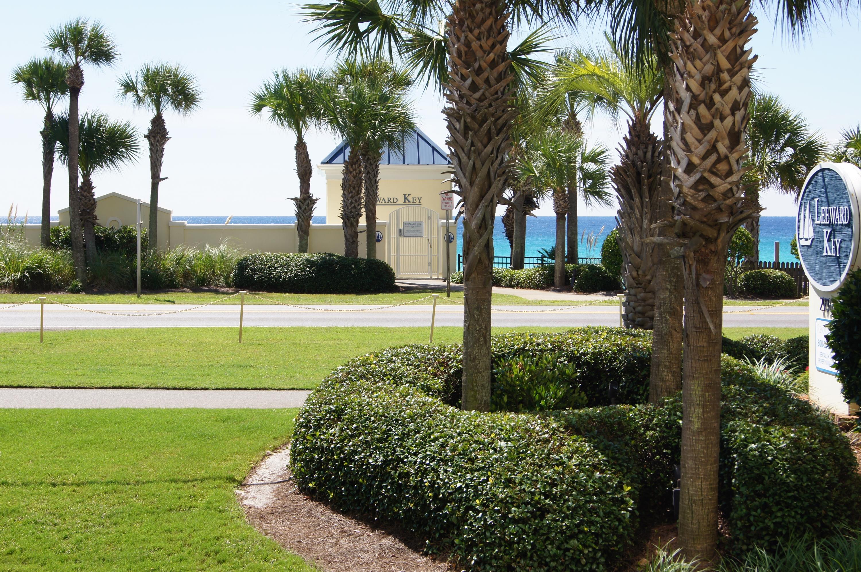 Great property! Easily accessible to parking, beach, pool, and the fitness room from this first floor unit. No waiting for elevator or stairs to climb. This two bedroom two bath unit features open floor plan, tile flooring throughout nicely furnished and decorated. Light, bright and very cheerful. Leeward Key amenities include: 100 feet of private beach including a beachside pool, another pool that is heated on the north side of the building, equipped fitness room, owners meeting room, vending machine room, onsite office and a very well maintained association. Located just off Scenic Hwy 98 which gives you access to the pedestrian path that runs the entire length of Scenic 98, short distance to restaurants, shopping, golf and most of all the seasonal sunsets over the Gulf of Mexico!