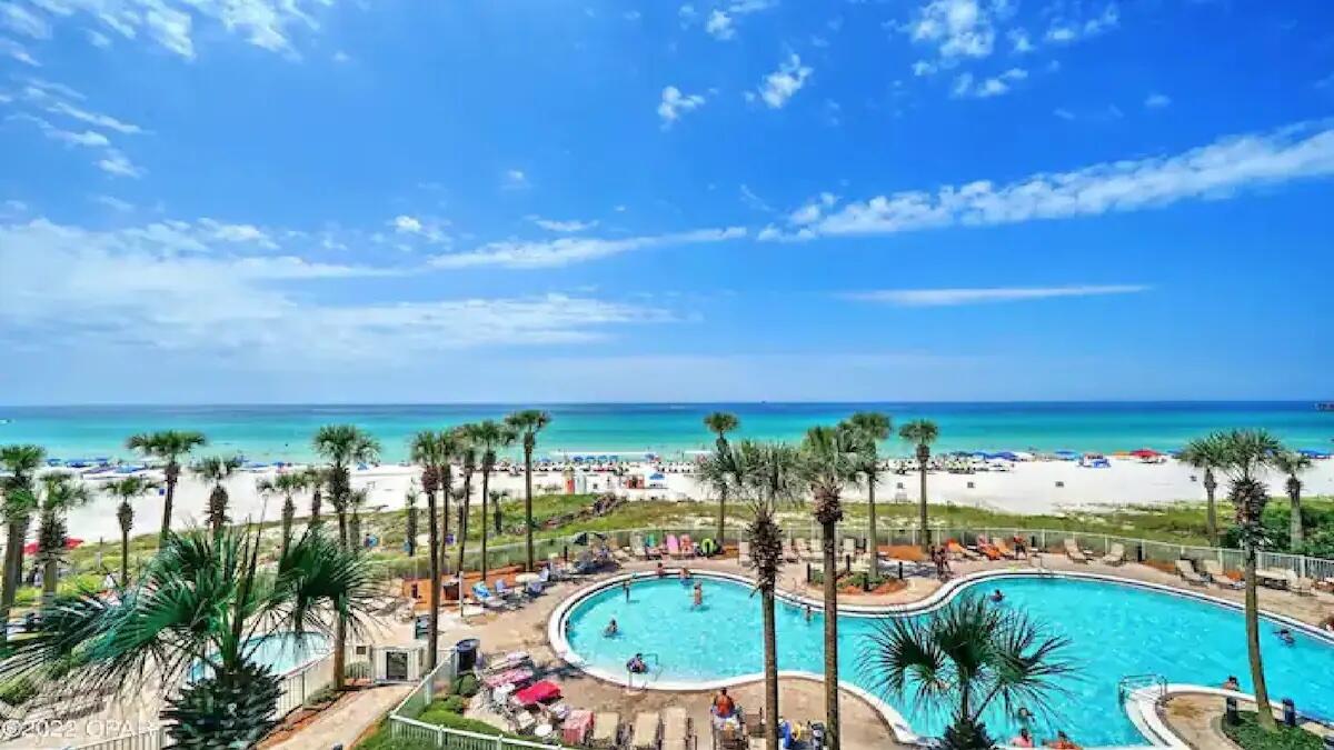 Welcome to Unit 1-601 at Grand Panama Beach Resort--where every day feels like a vacation! This is the condo everyone dreams of owning, set in the most desirable stack with front-row seats to stunning Gulf views and mesmerizing West-facing sunsets. Picture yourself on the oversized balcony with a cool drink in hand, enjoying direct access from both the family room and the master bedroom!This sixth-floor gem is the ultimate blend of style and ease. The owners have made this space even better with chic new furniture and there are fresh upgrades that include beautiful flooring--no carpet here, just pure, easygoing beach vibes! Stylish decorator light fixtures add a modern touch to this coastal retreat.Just one floor above the P5 walkover level, this condo keeps you near everything -perfect for quick trips to the beach or sunset strolls.
Grand Panama Beach Resort is loaded with amenities: a heated beachfront pool, hot tub, fitness center, poolside tiki bar, on-site dining, and covered parking. Whether you're looking to enjoy rental income or live here full-time, this condo is set to deliver the beachside lifestyle of your dreams.

Your piece of paradise awaitsdon't let it slip away! Come see it for yourself!